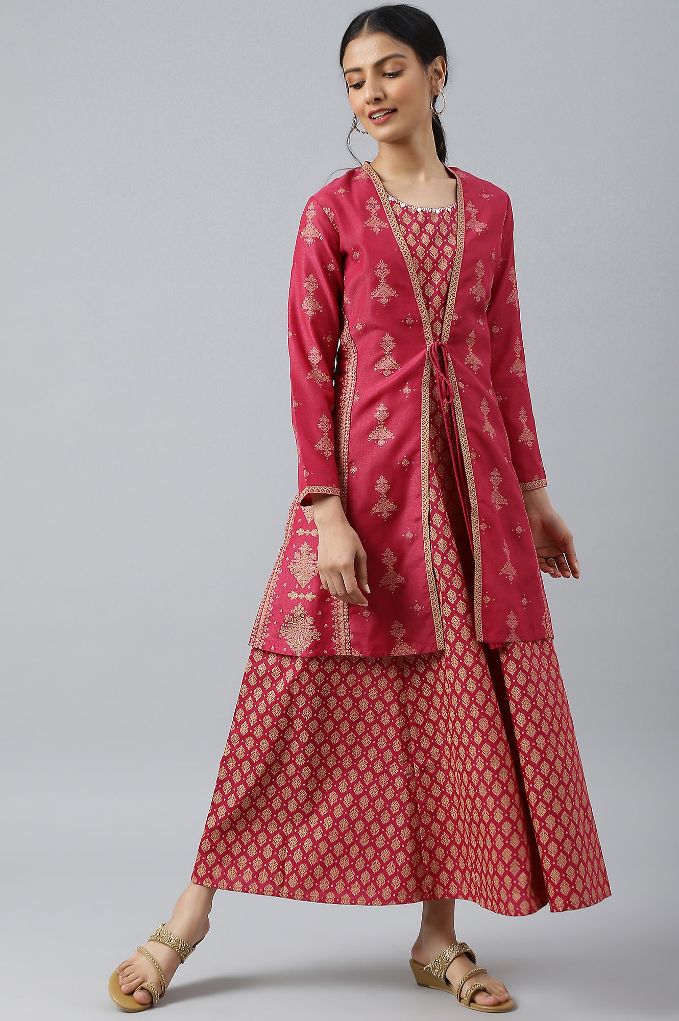 Buy Dark Pink Glitter Flared Dress with Short Jacket Set Online for Woman |  WforWoman