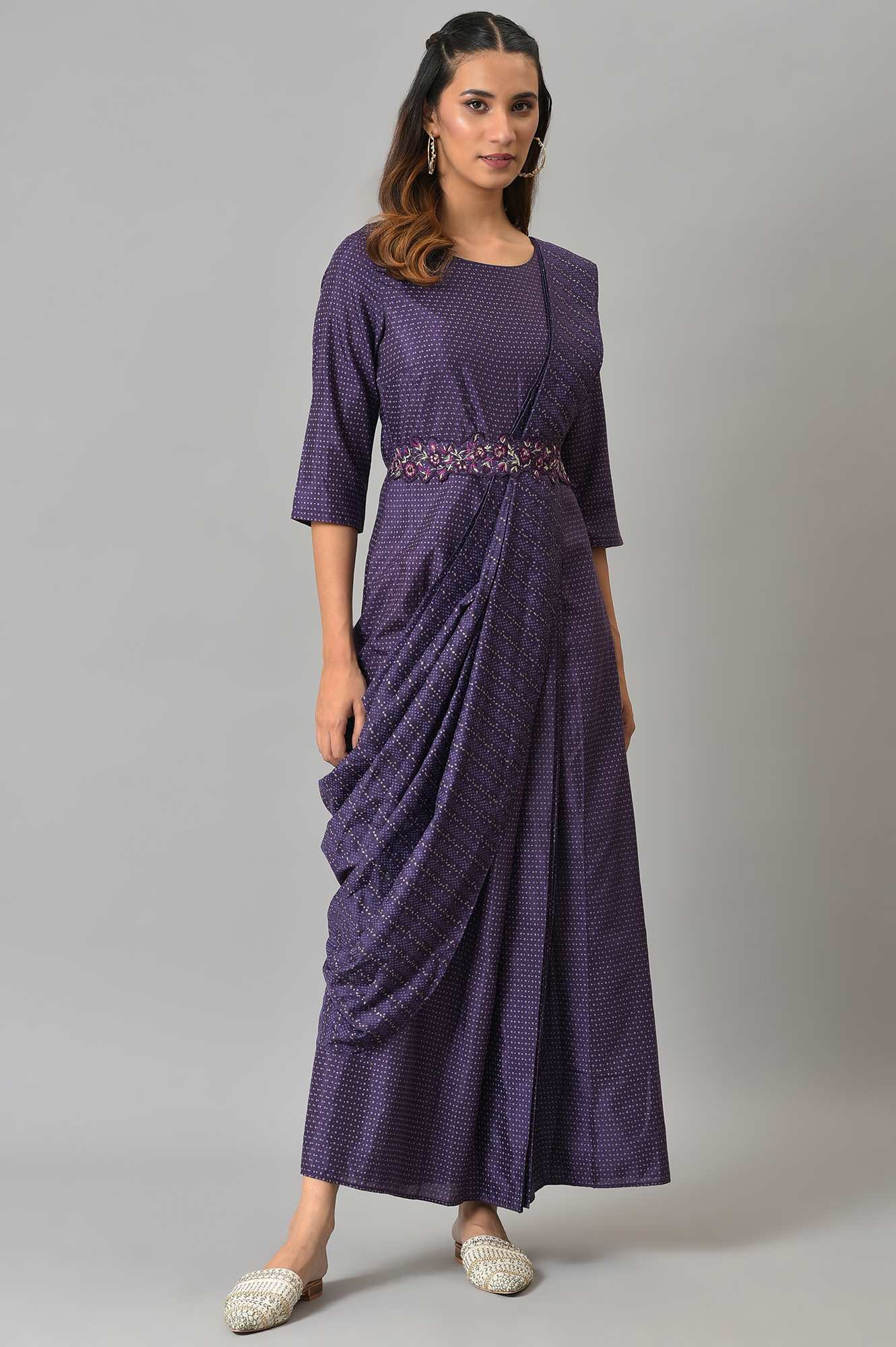 purple saree dress Purple Organza Ruffle Saree: Contemporary Indian Wedding Attire