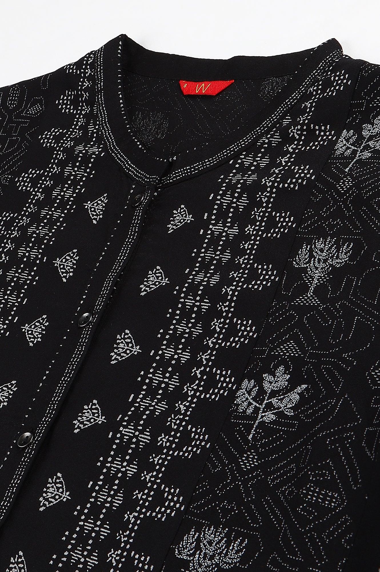 Black Floral Printed Panelled Indie Dress - wforwoman