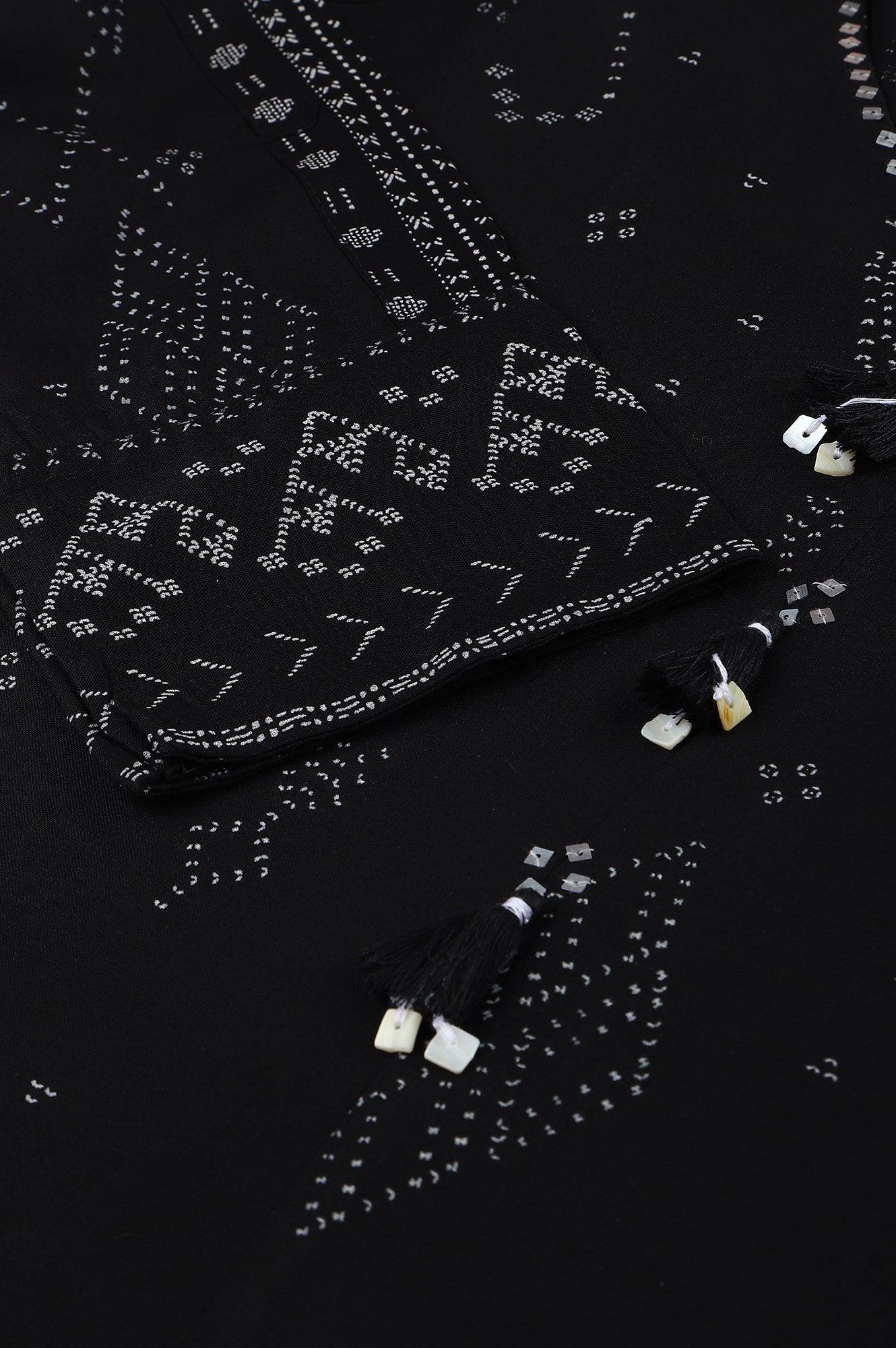 Black Printed A-Line kurta With Cowl Hemline - wforwoman