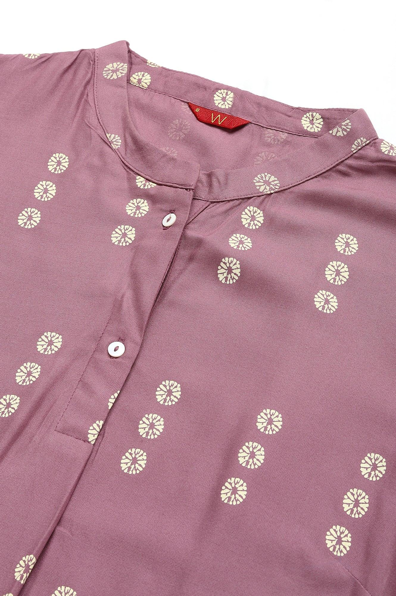 Purple Asymmetric Hemline kurta In Mandarin Collar - wforwoman