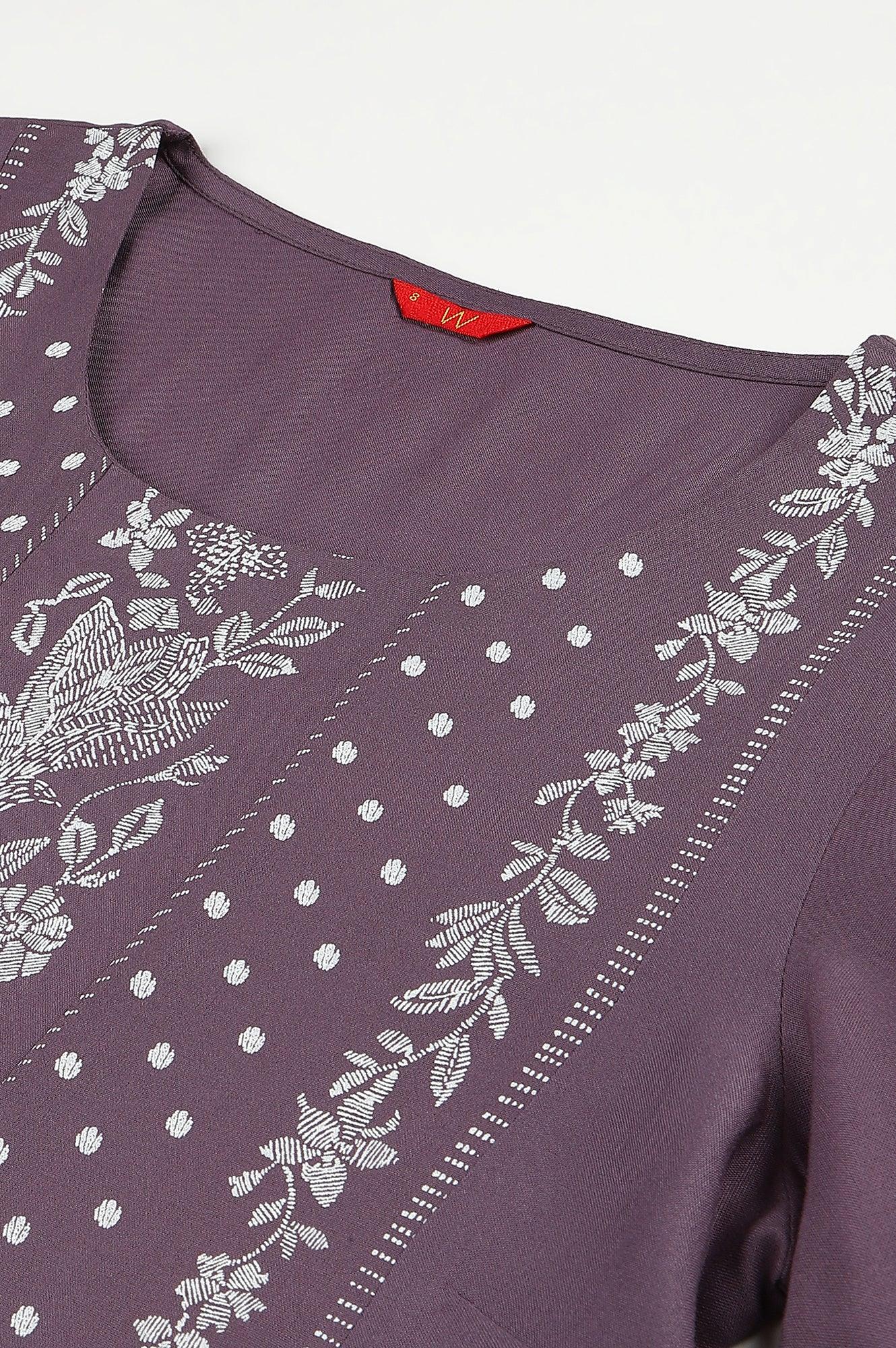 Purple Floral Print kurta With Godets - wforwoman