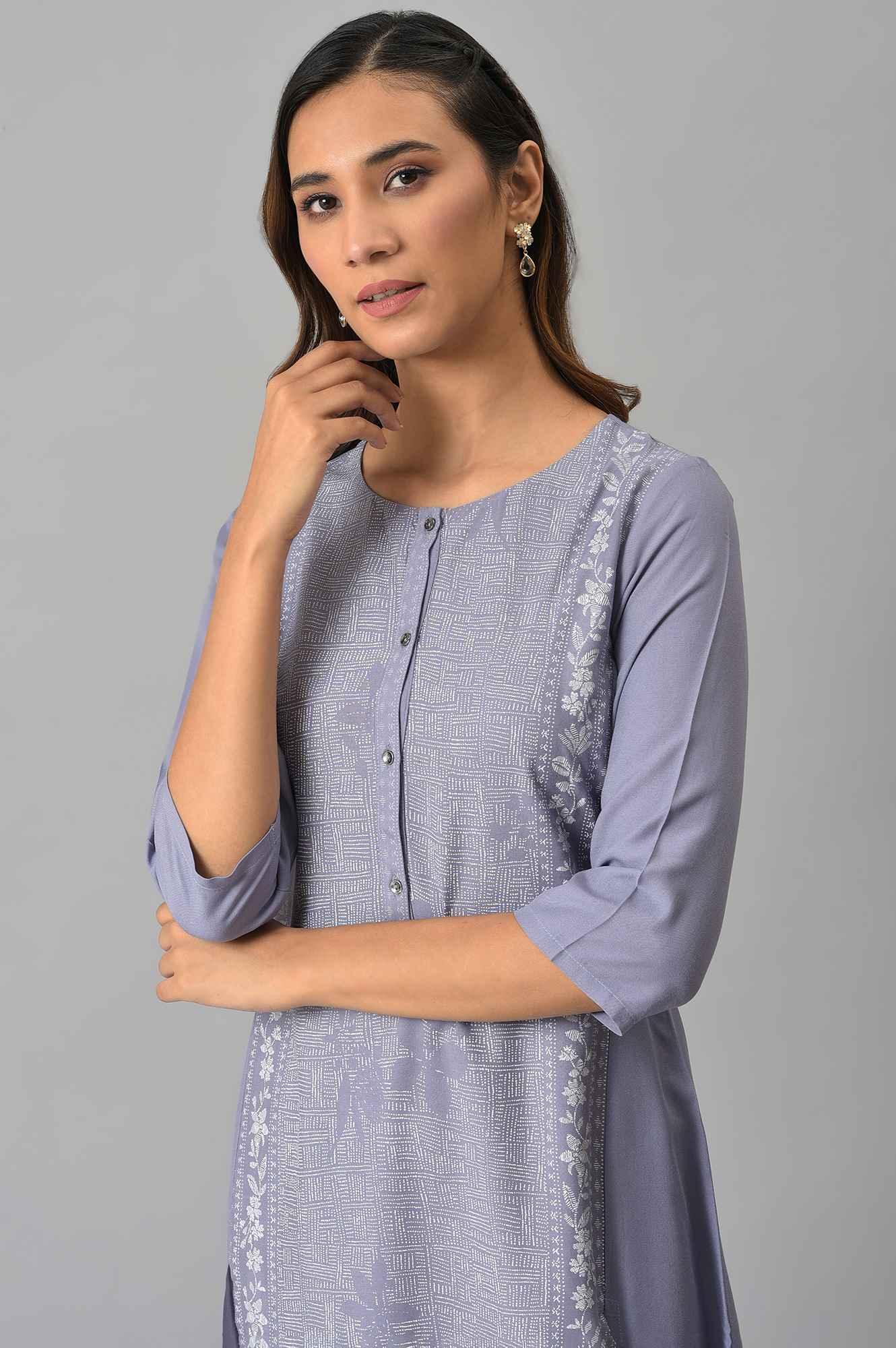 Purple Panelled kurta With Front Slit - wforwoman