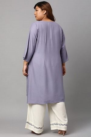 Plus Size Purple Panelled kurta with Embroidered Parallel Pants