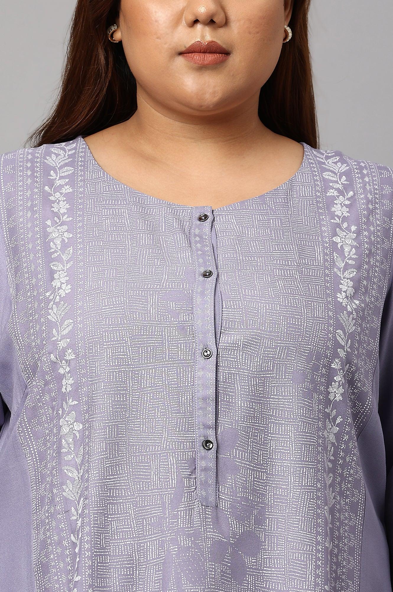 Plus Size Purple Panelled kurta With Front Slit - wforwoman