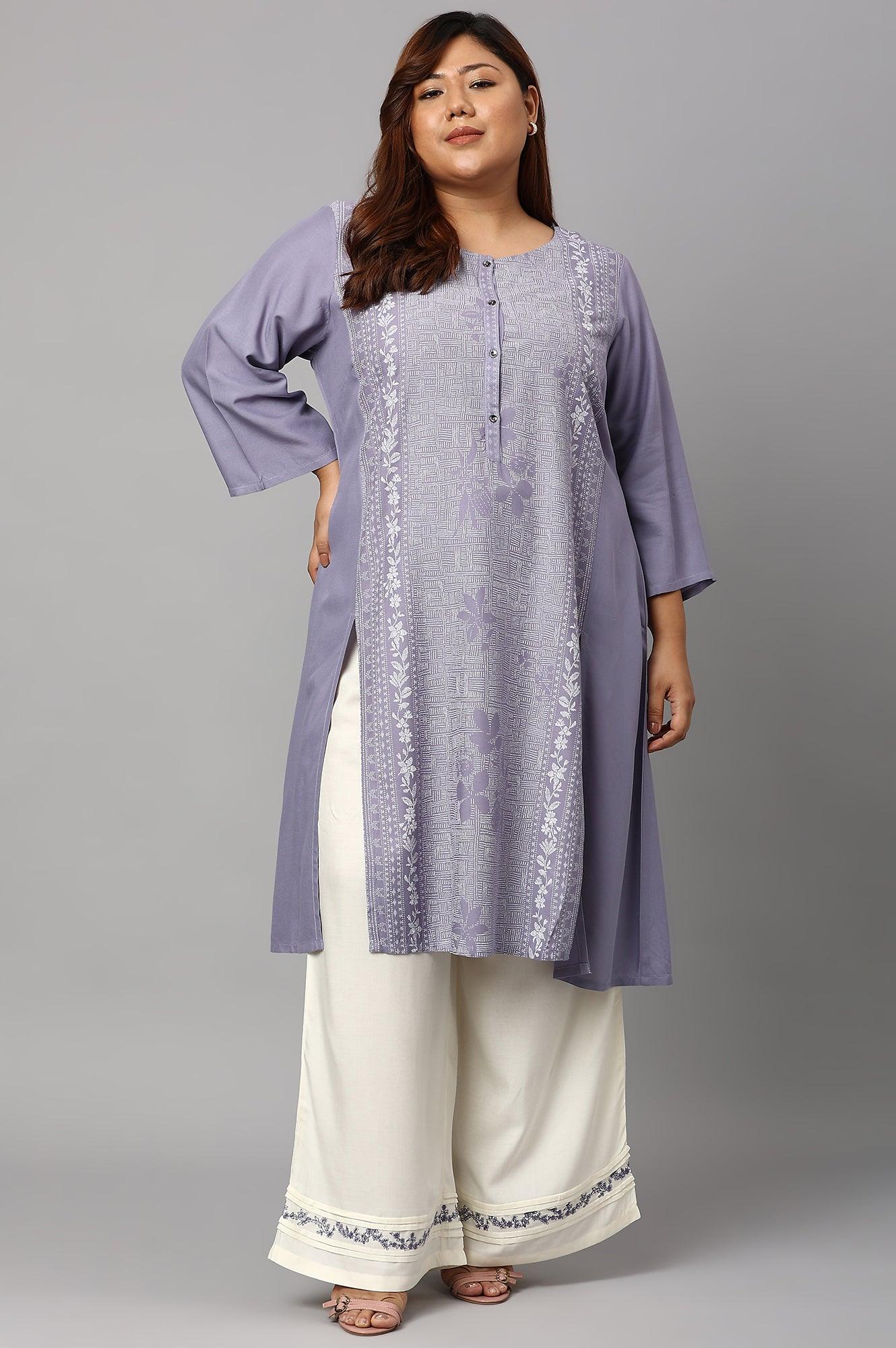 Plus Size Purple Panelled kurta With Front Slit - wforwoman