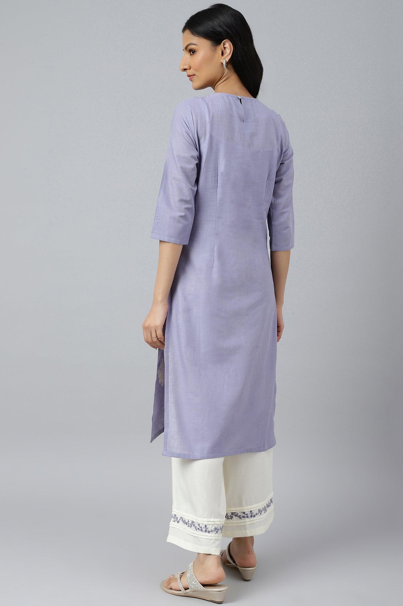 Blue Embroidered kurta With Pintuck Yoke - wforwoman