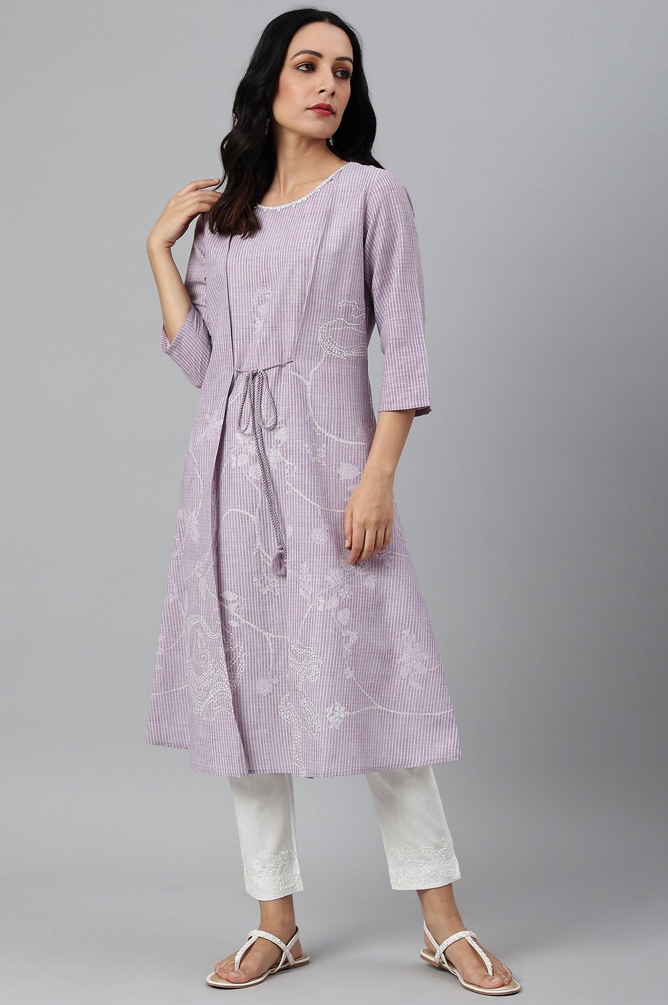Lilac Embroidered Mock Layer kurta - wforwoman