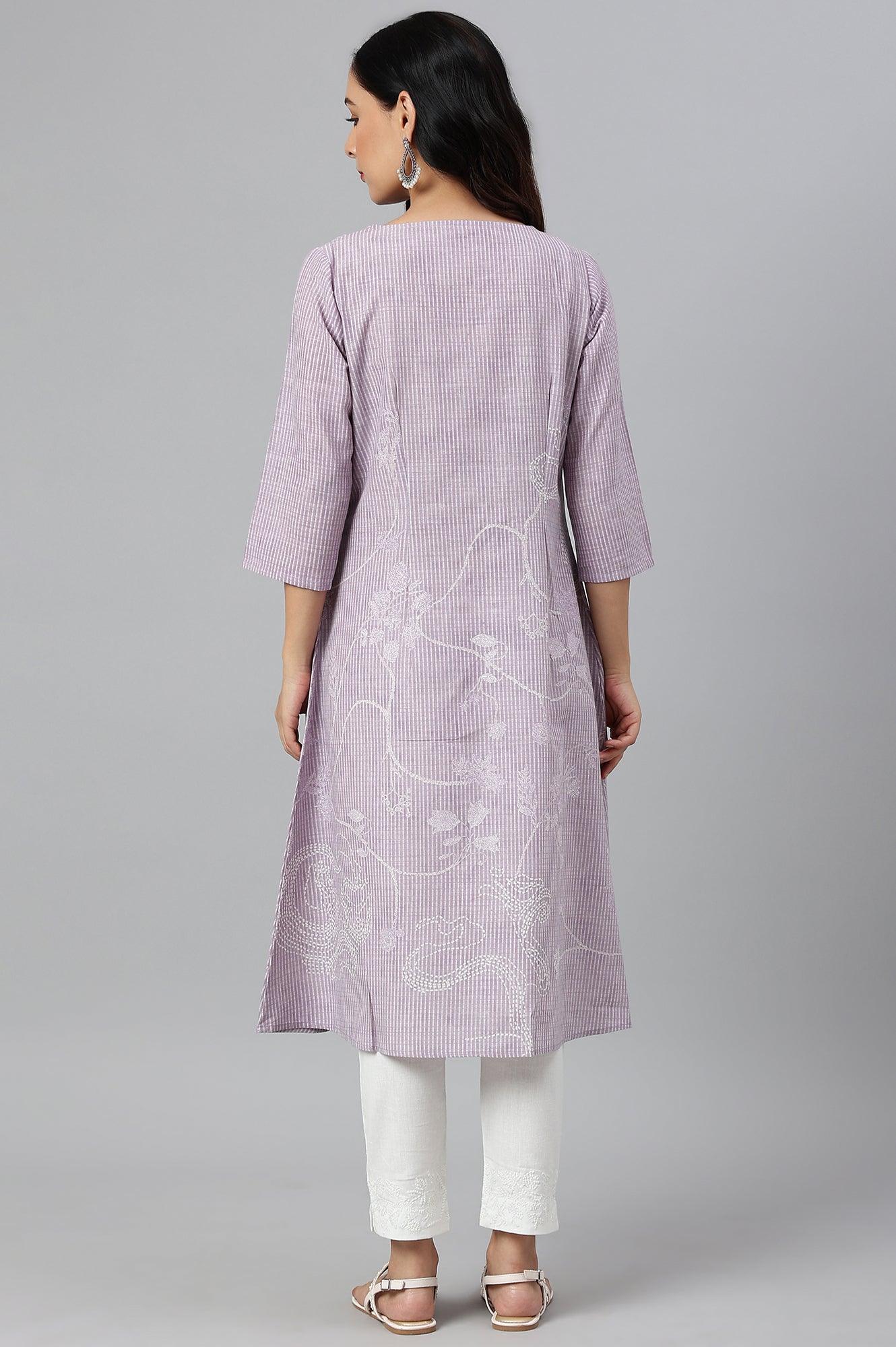 Lilac Embroidered Mock Layer kurta - wforwoman