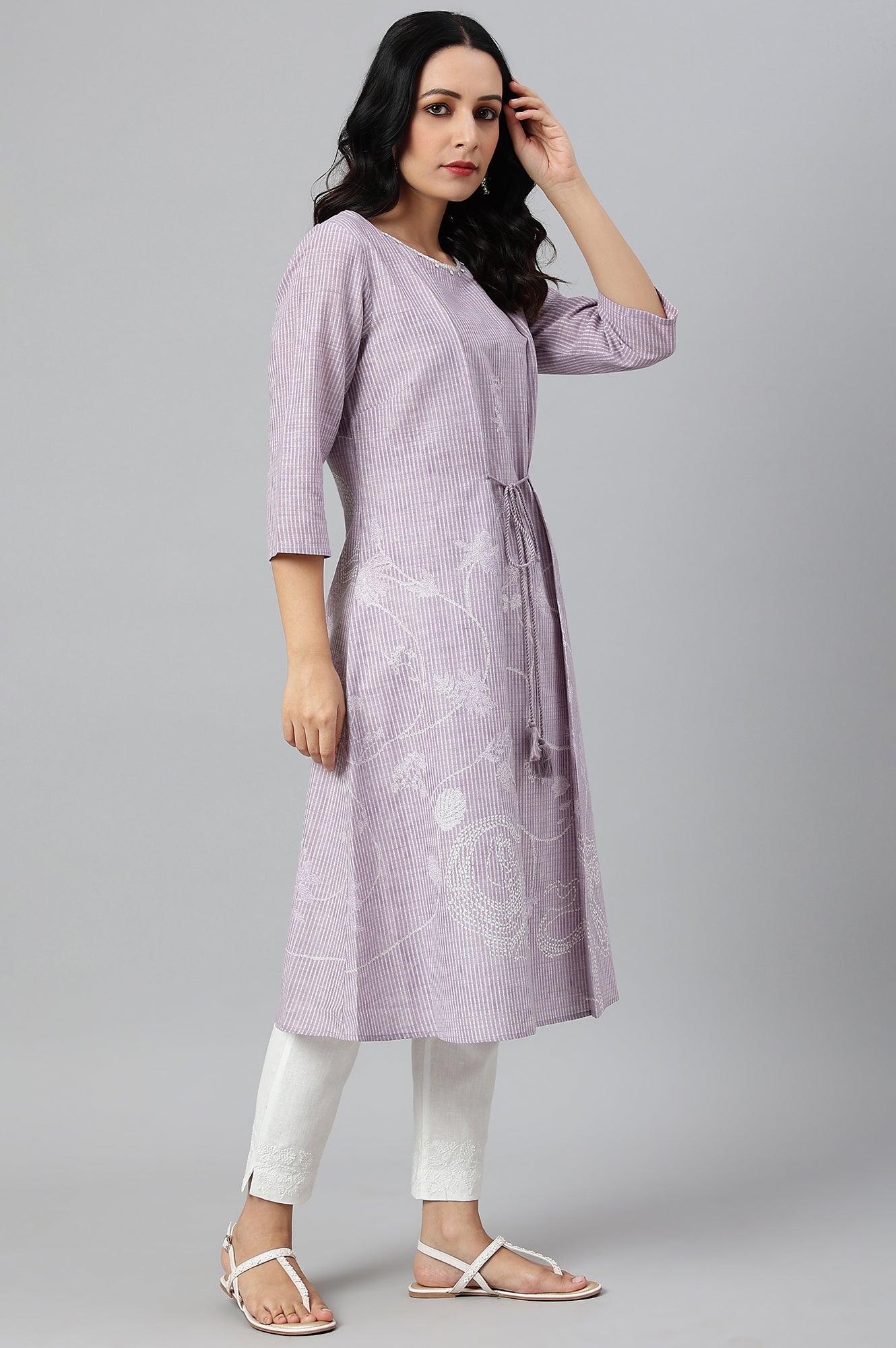 Lilac Embroidered Mock Layer kurta - wforwoman