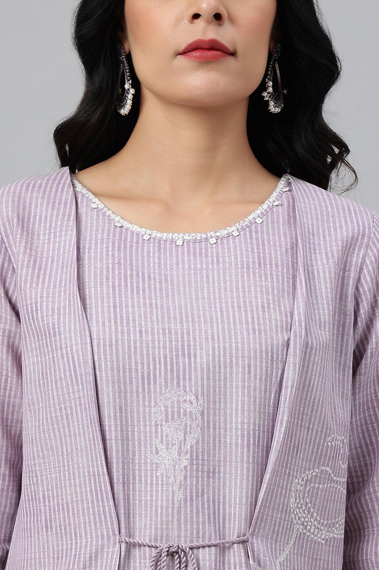 Lilac Embroidered Mock Layer kurta - wforwoman