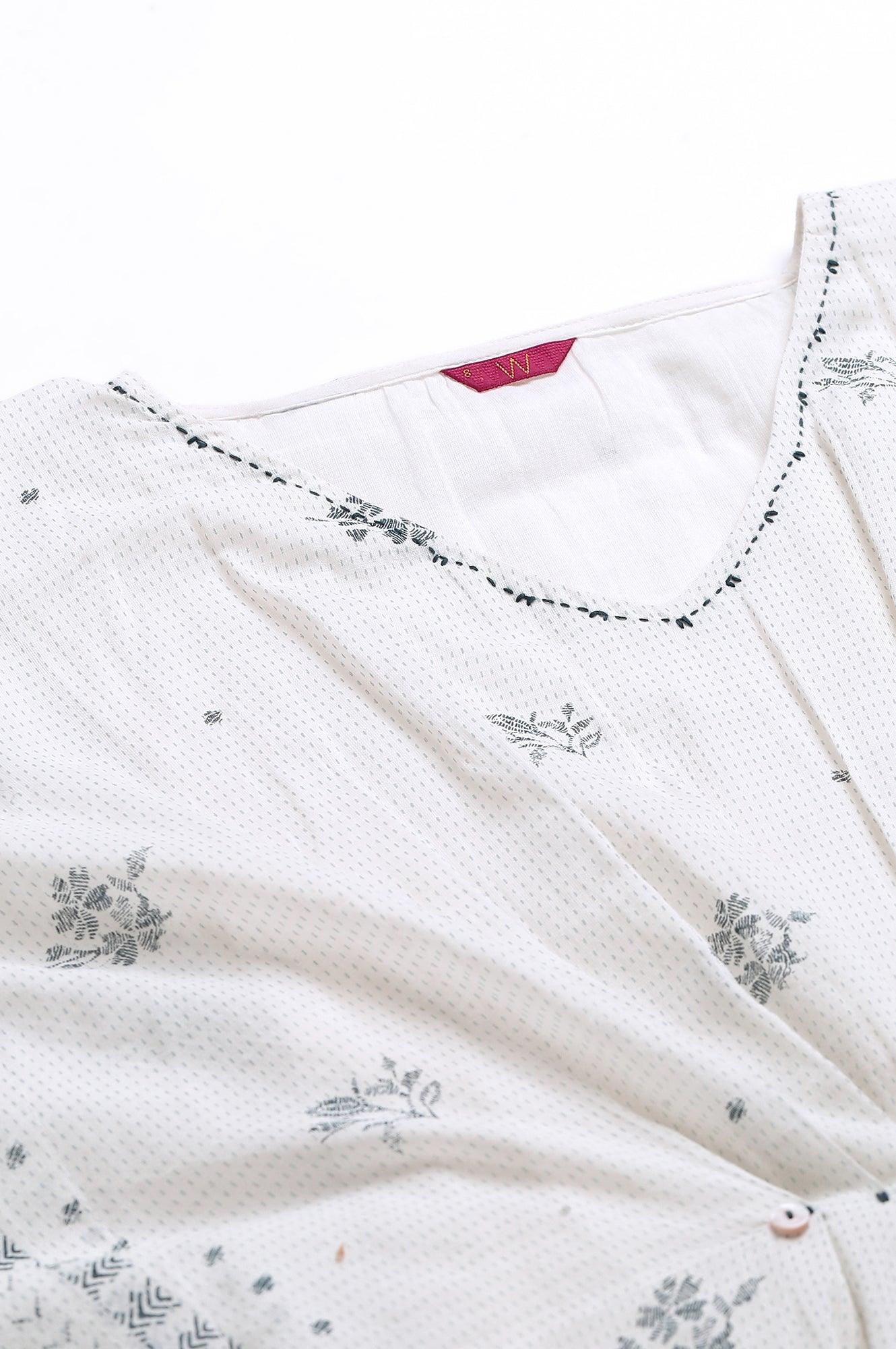 Ecru Floral Printed Flared Kaftan - wforwoman