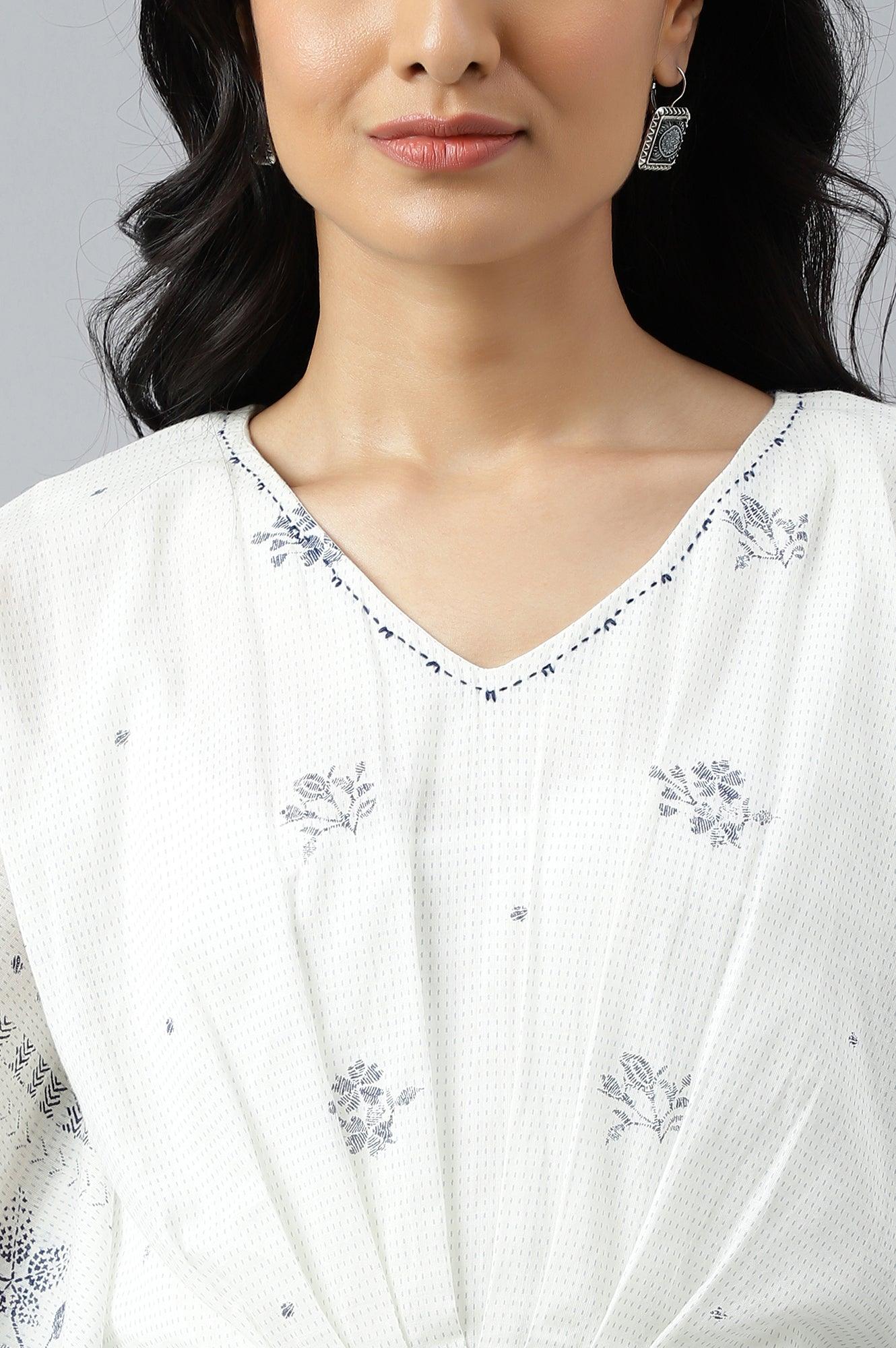 Ecru Floral Printed Flared Kaftan - wforwoman