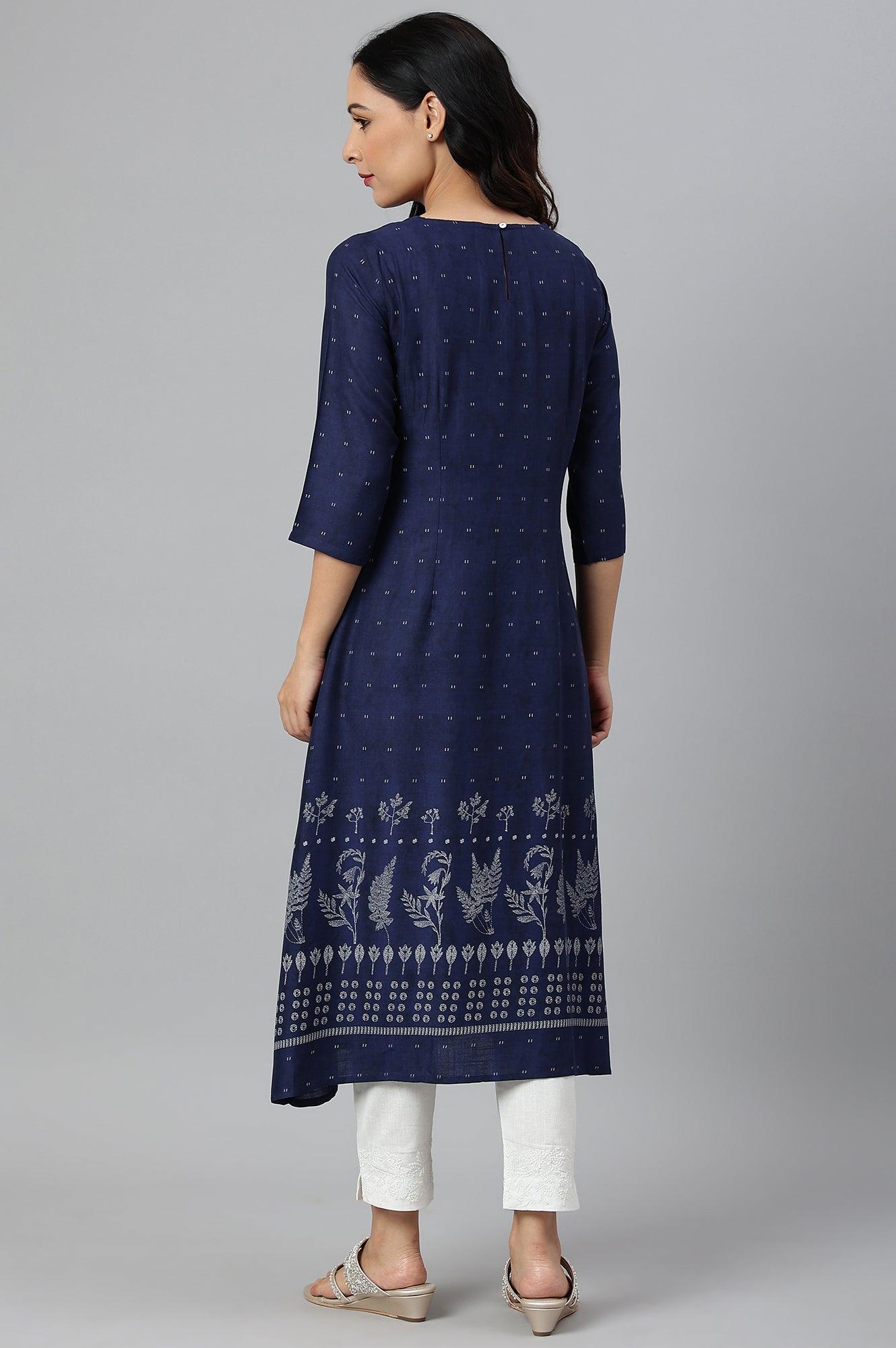 Indo Floral Print A-Line kurta With Pin Tucks - wforwoman
