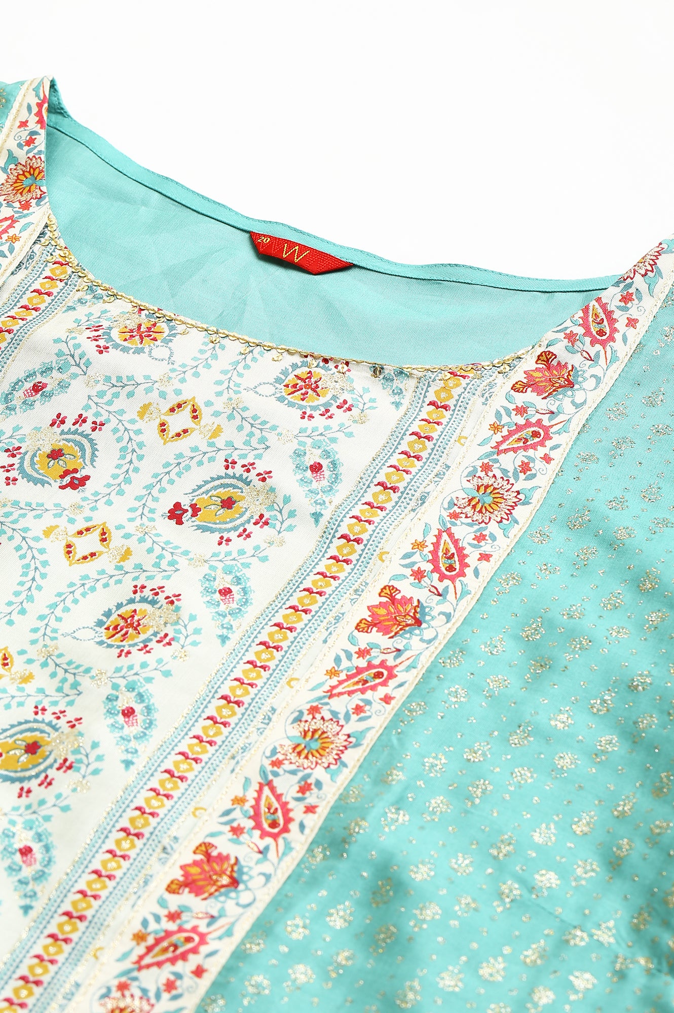 Green And Ecru Mock Layered Printed Plus Size kurta