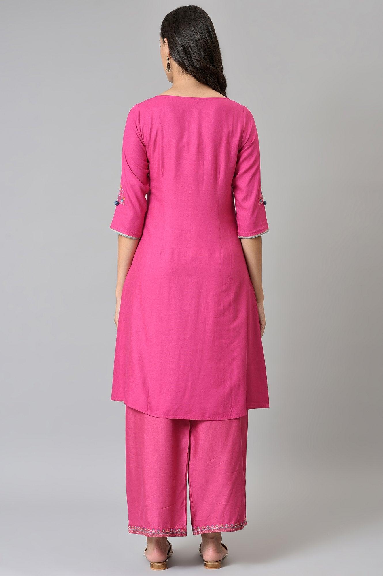 Pink Placement Printed Festive kurta - wforwoman