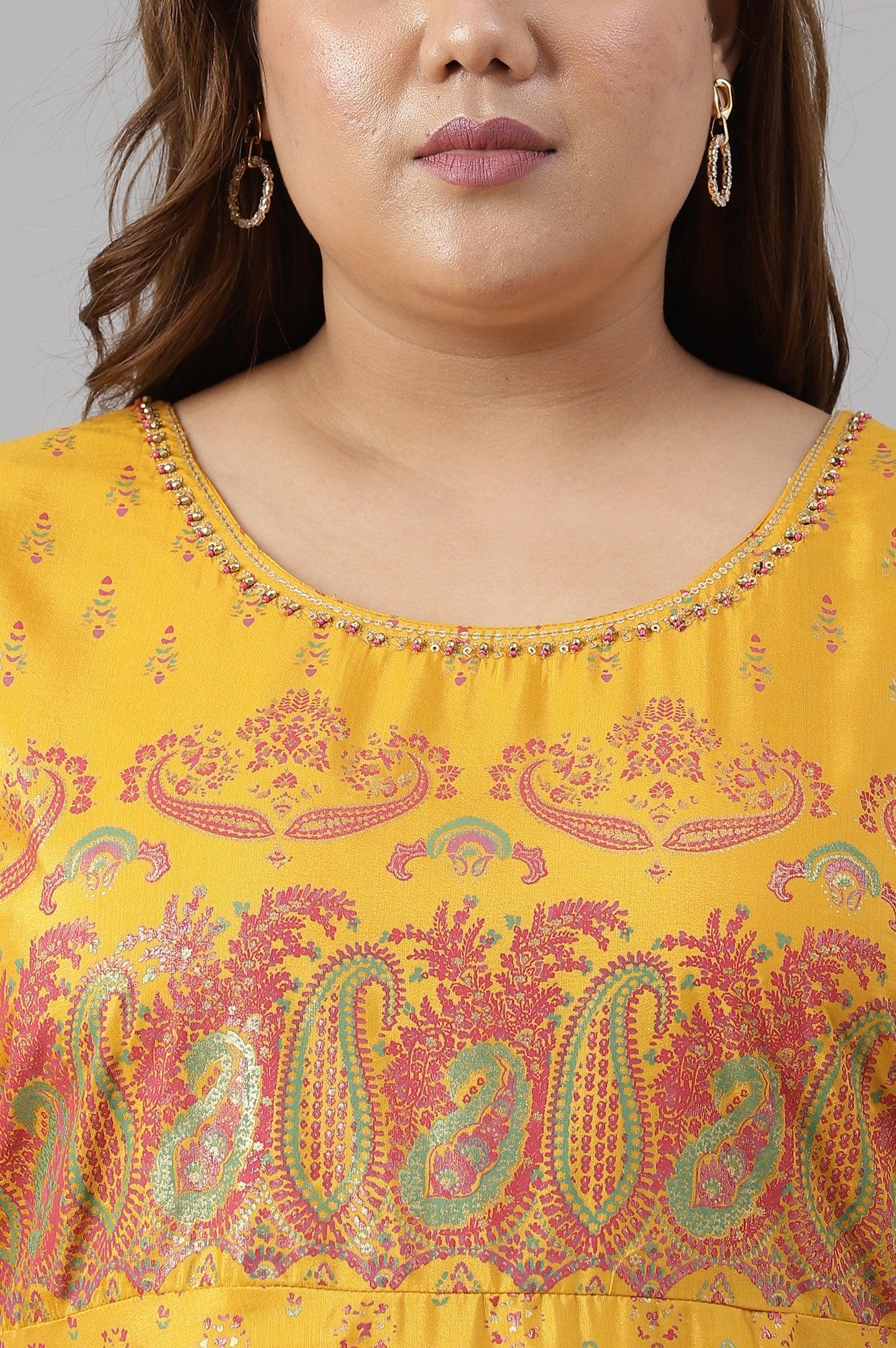 Plus Size Murtard Indie Dress With Embellished Neckline - wforwoman