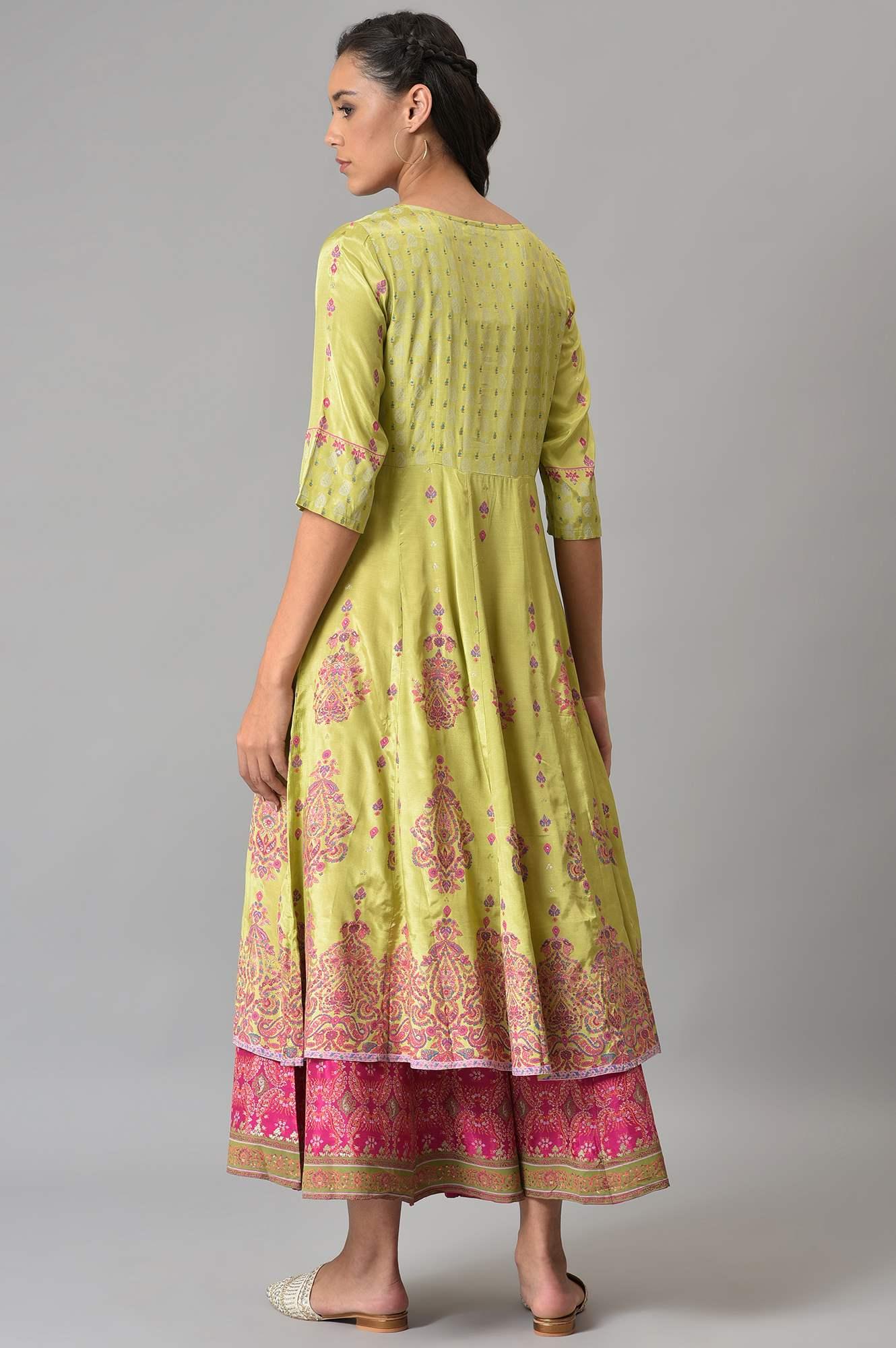 Green Floral Printed And Embellished Festive kurta - wforwoman
