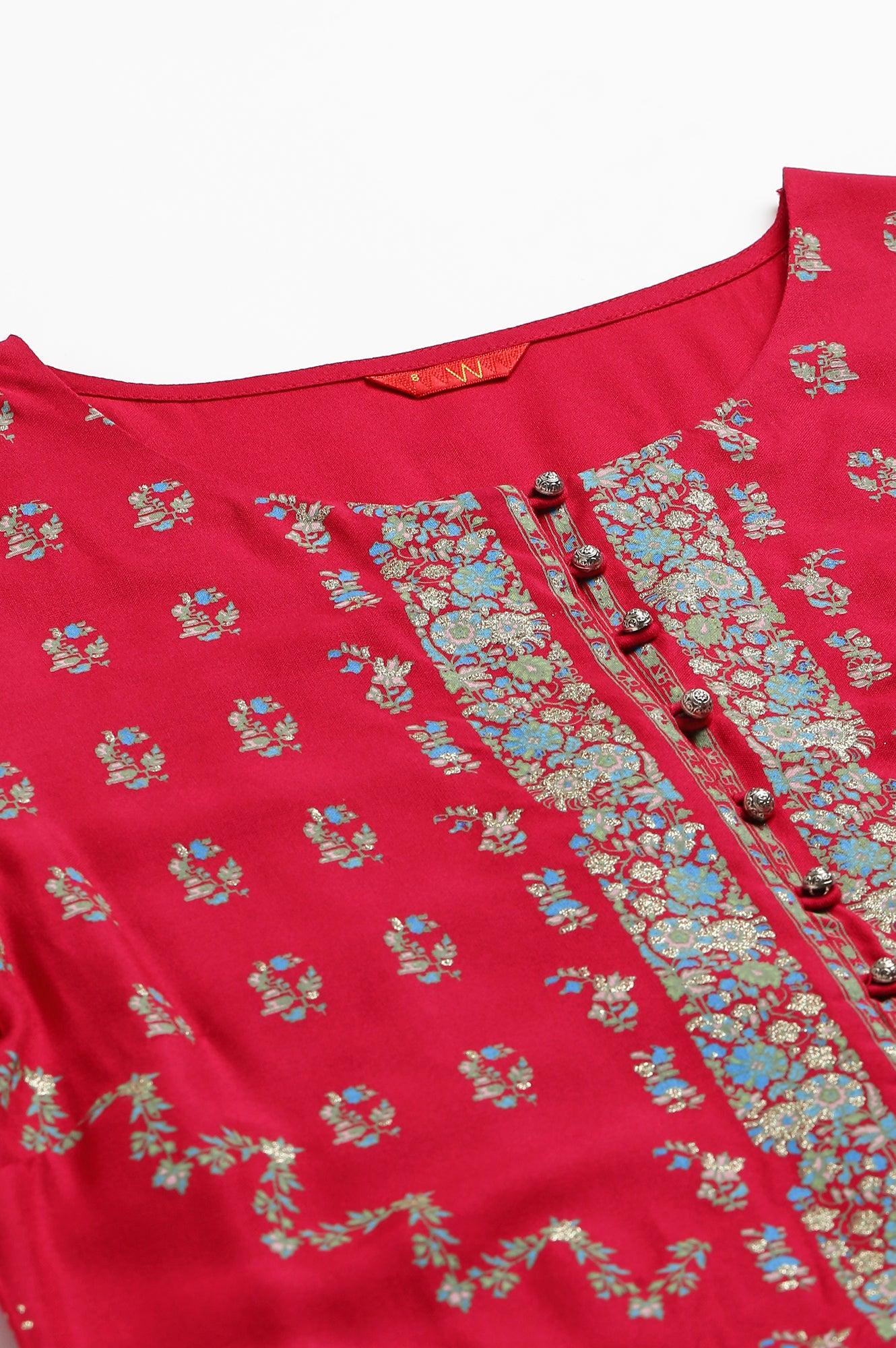 Pink Placement Print Rayon kurta - wforwoman