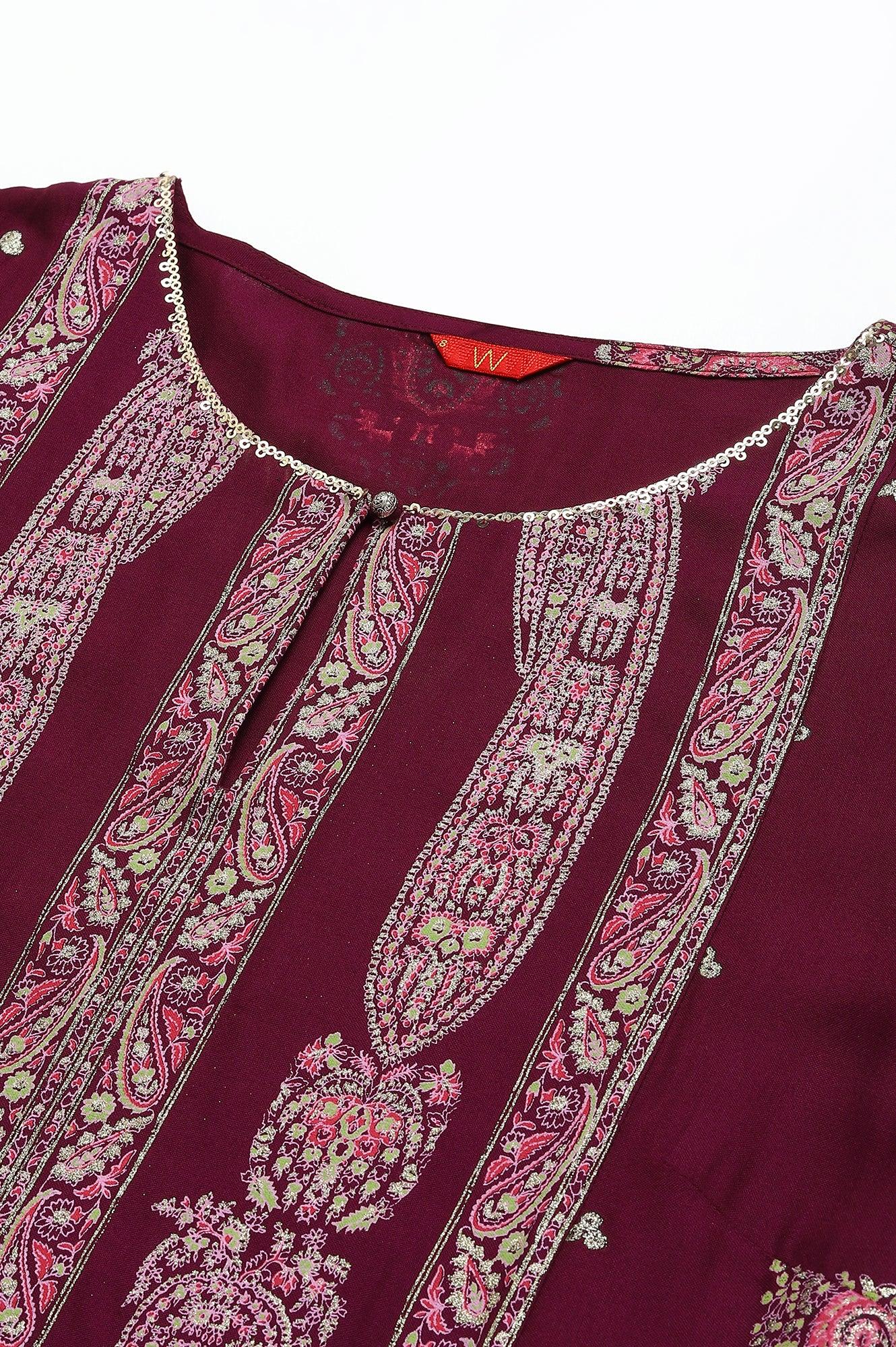 Purple Paisley Print kurta With Sequin Highlighting - wforwoman
