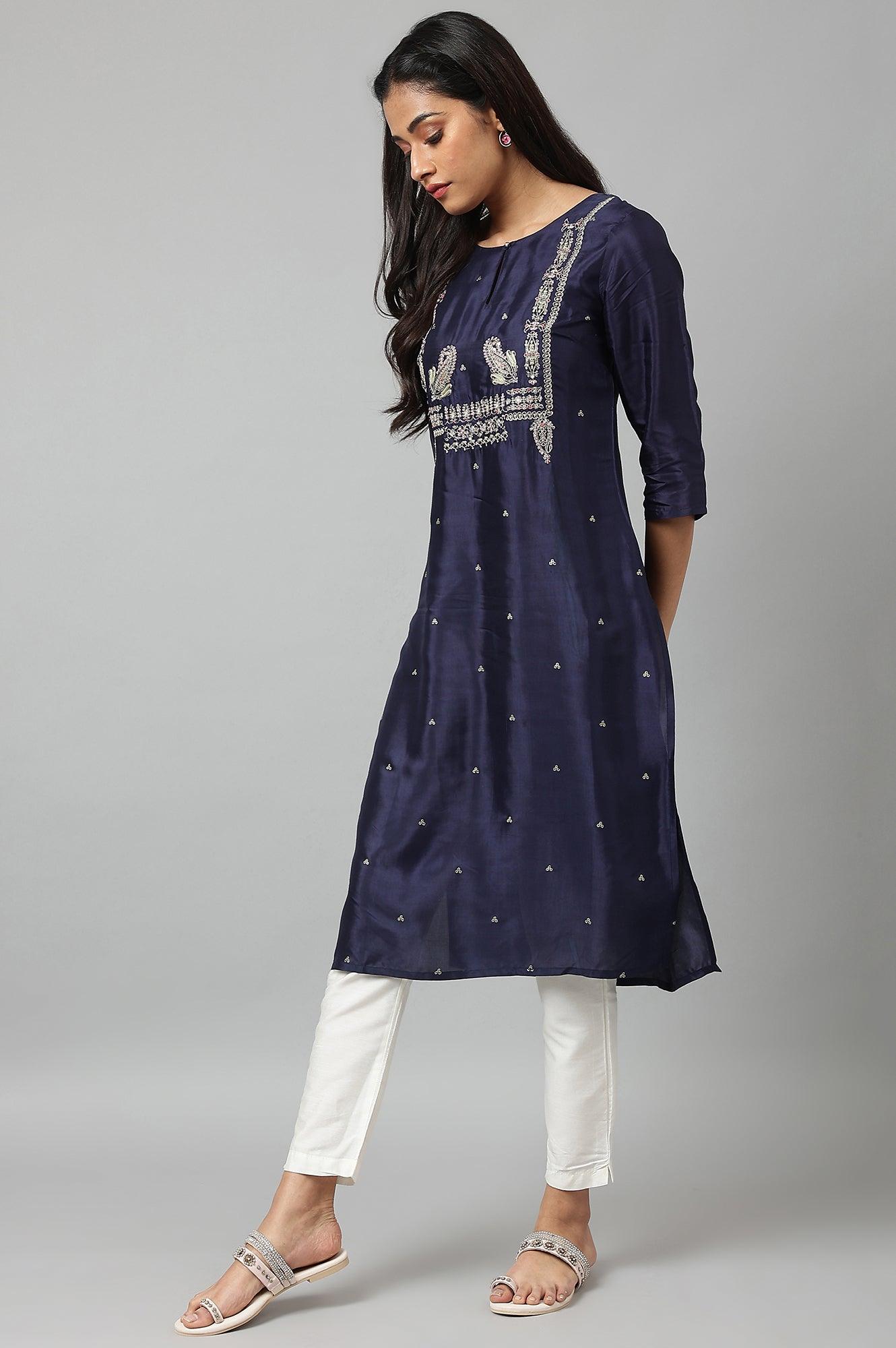 Blue Shatung Festive kurta With Embroidery - wforwoman
