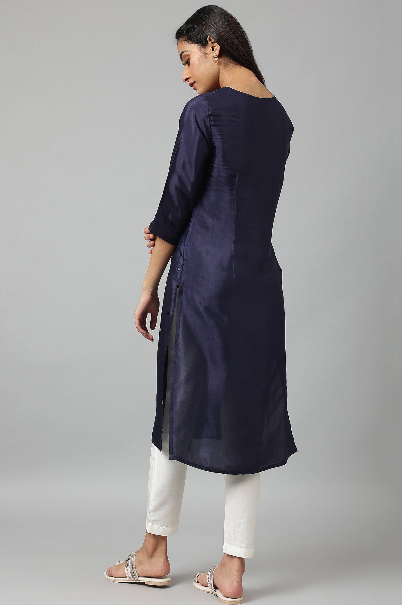 Blue Shatung Festive kurta With Embroidery - wforwoman