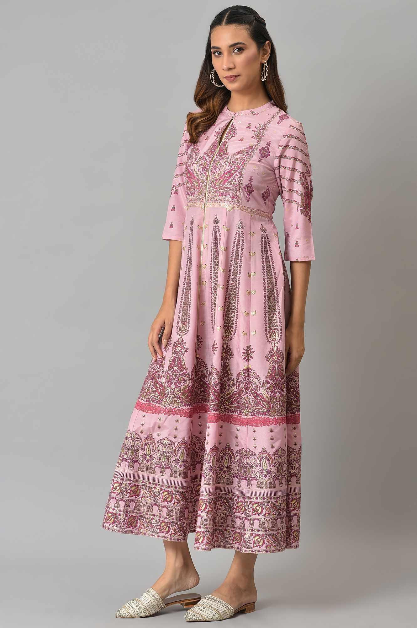 Cameo Pink Floral Printed Festive Dress - wforwoman