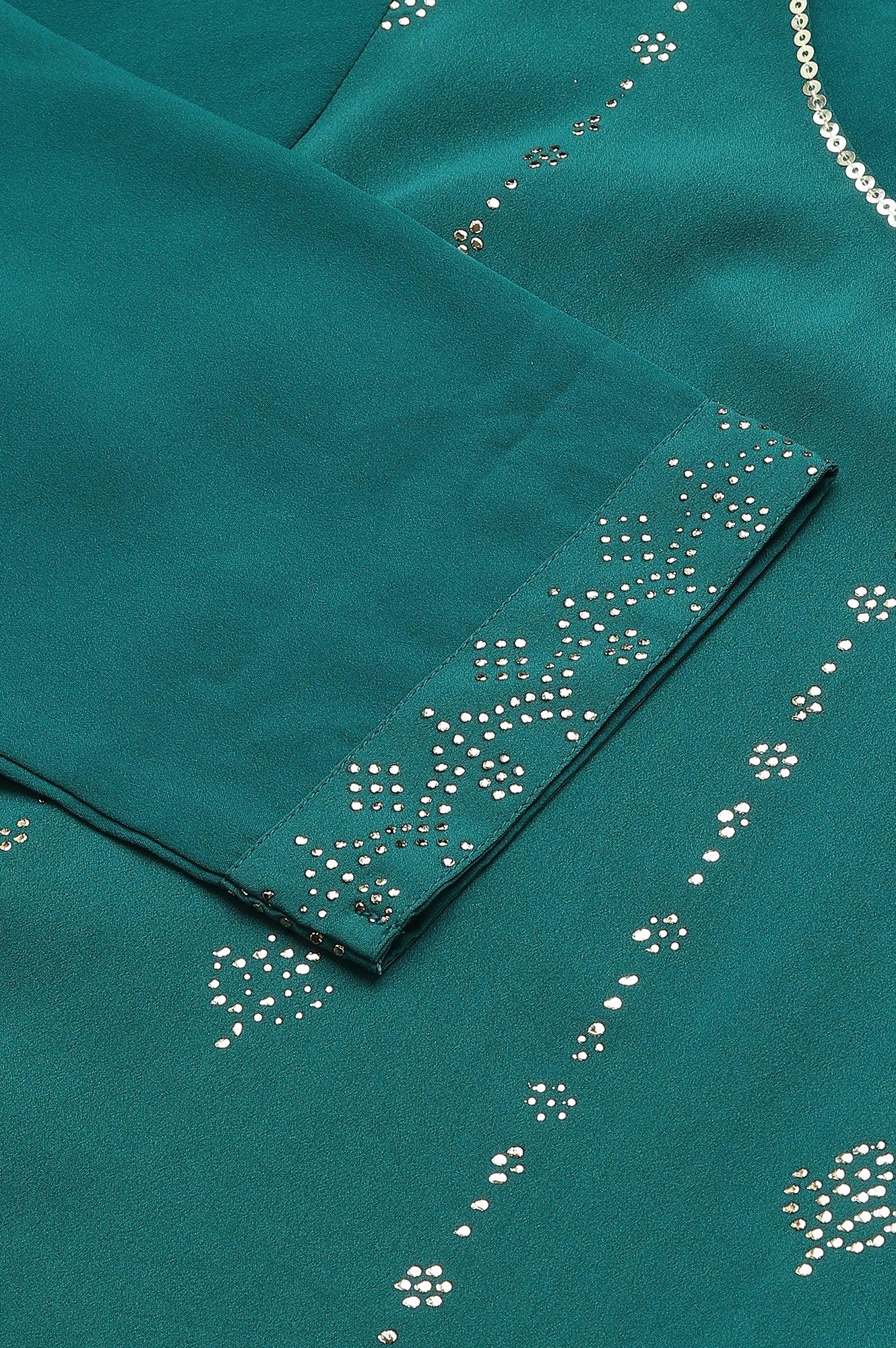 Green Mukaish Printed Layered kurta - wforwoman