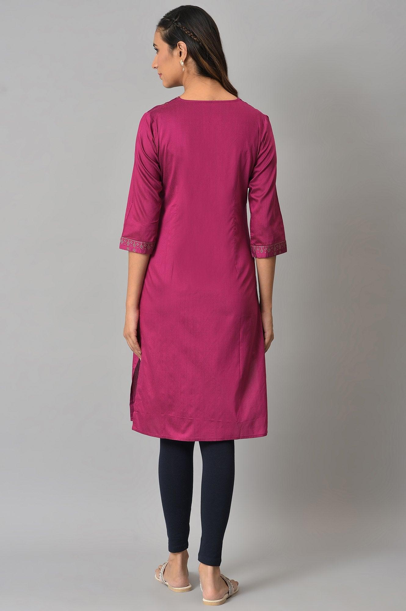 Magenta Mukaish Printed kurta With Sequins - wforwoman