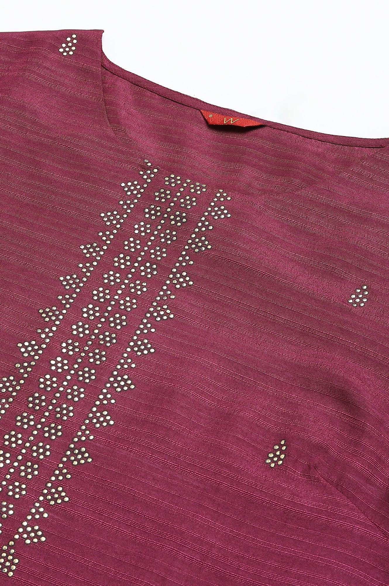 Purple Karnatka Silk Mukaish Print kurta - wforwoman