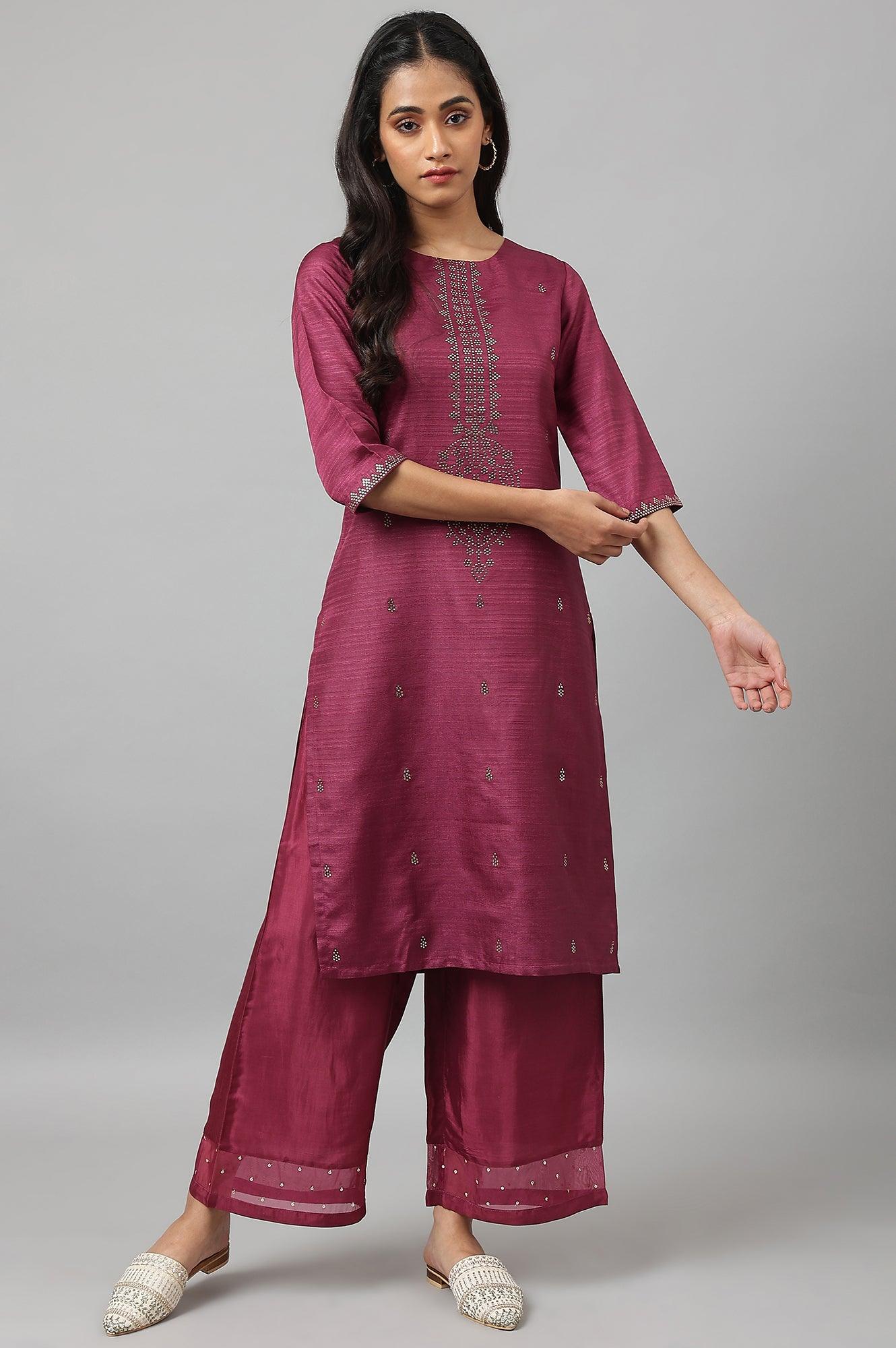 Purple Karnatka Silk Mukaish Print kurta - wforwoman