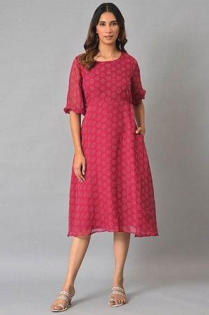 Buy Pink Printed Georgette Western Dress Online for Woman