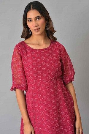 Pink Printed Georgette Western Dress - wforwoman