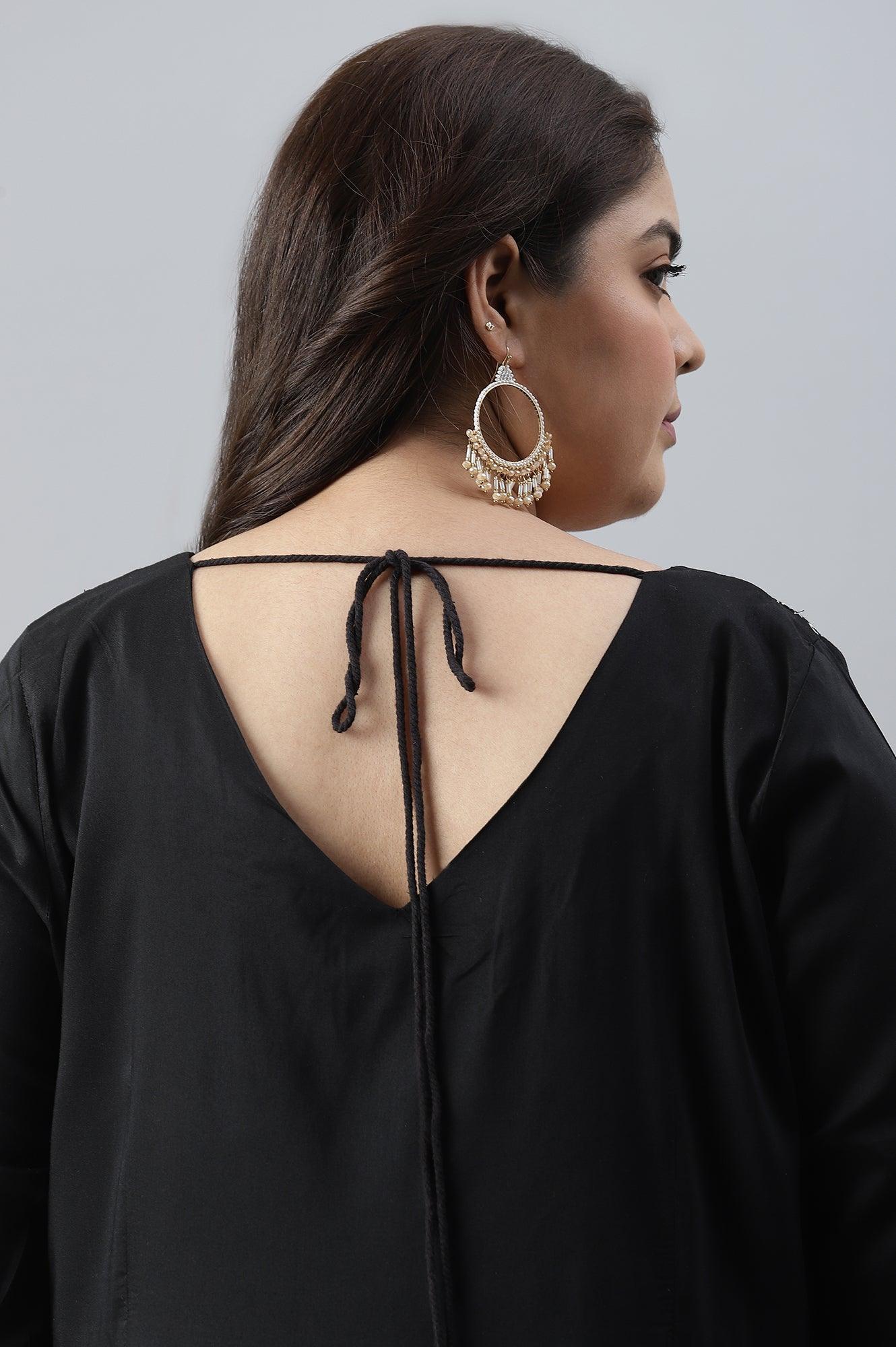 Black Glitter Printed And Embroidered Plus Size Dress - wforwoman