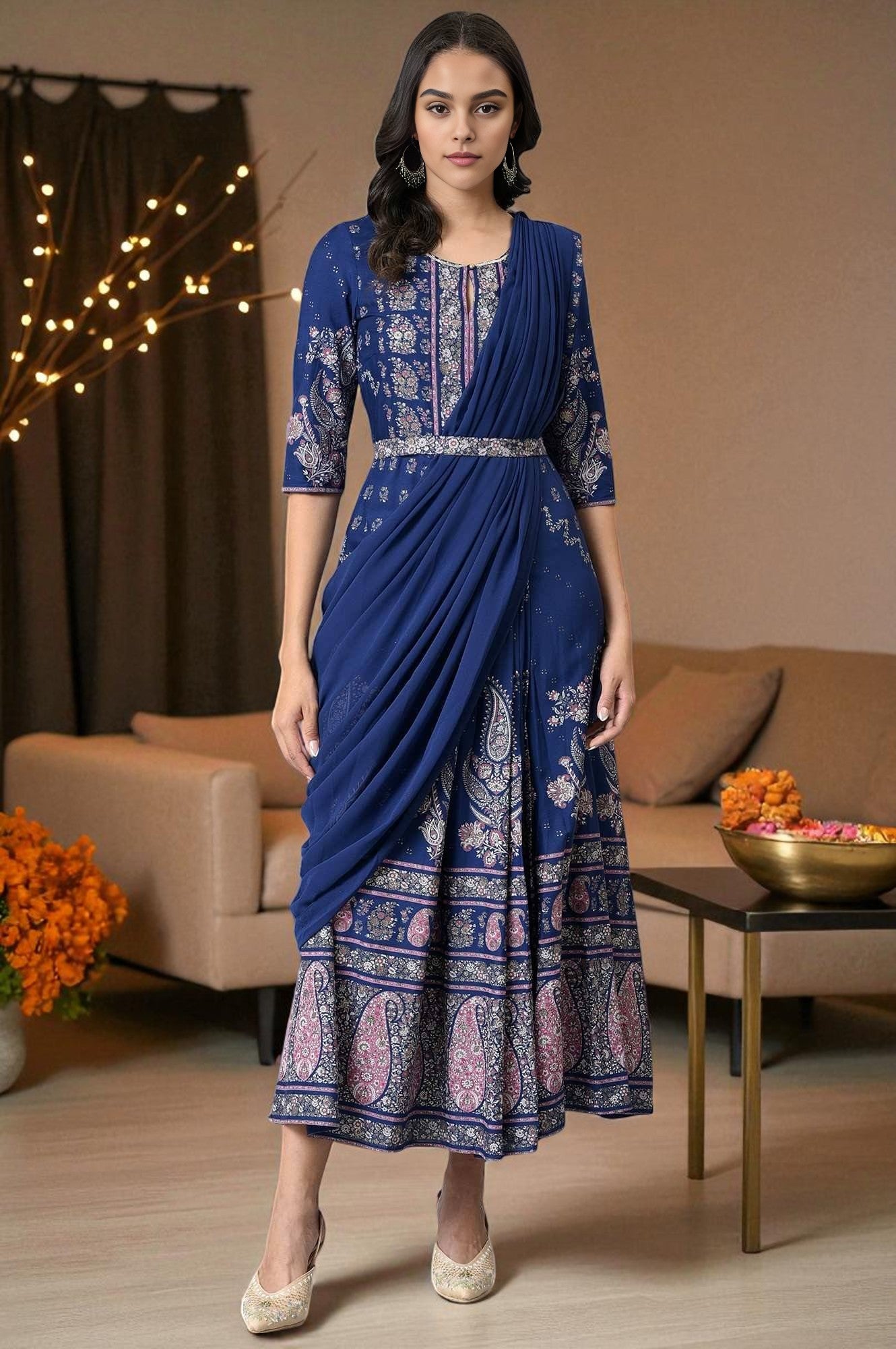 blue saree dress Solid Silks