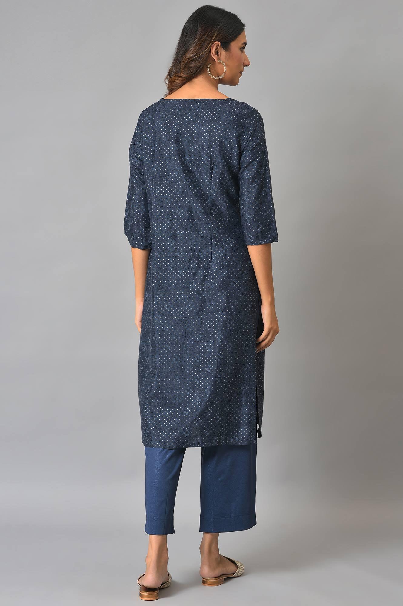 Royal Blue Mock Layered Festive kurta - wforwoman