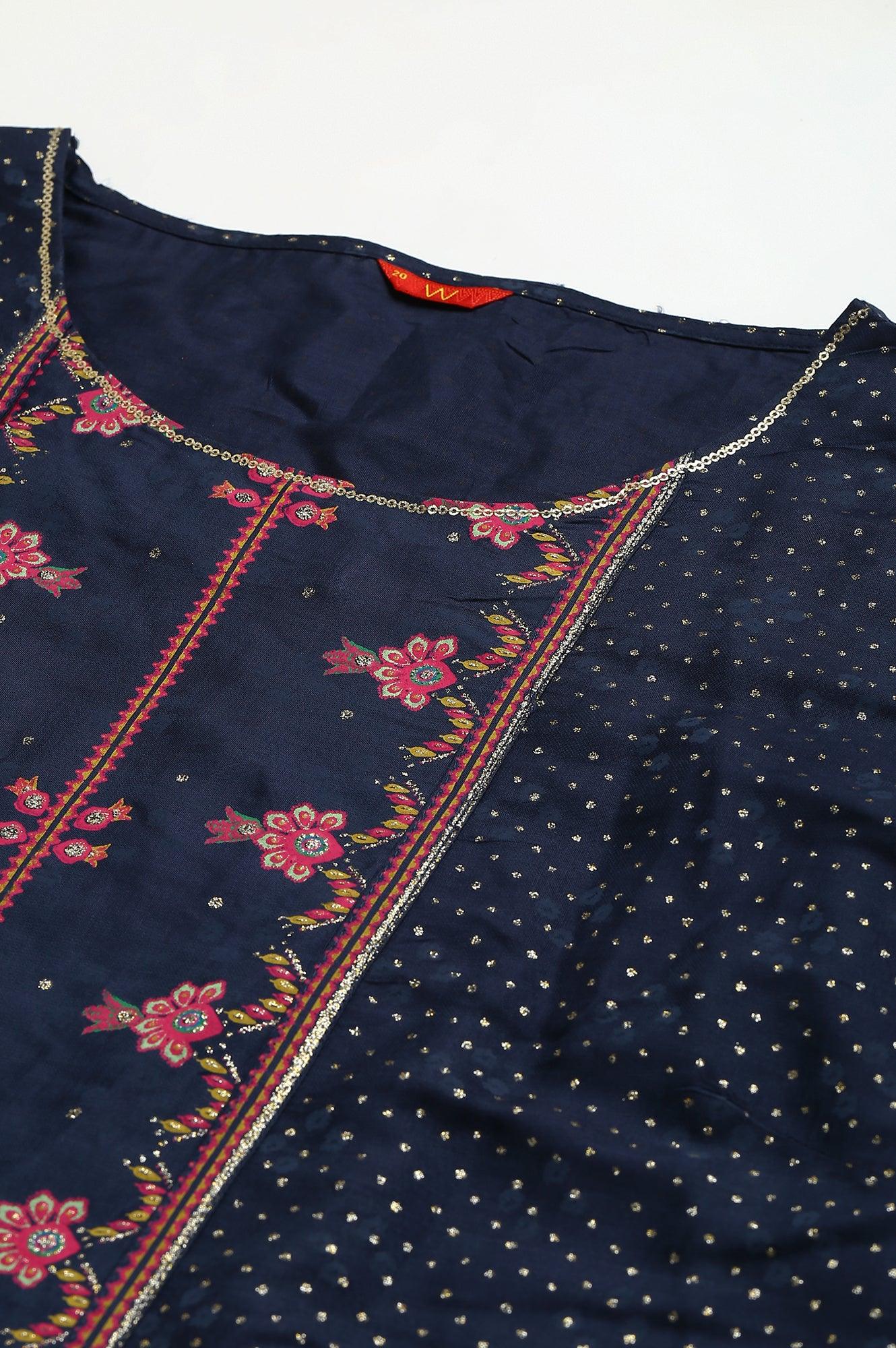 Plus Size Royal Blue Mock Layered Festive kurta - wforwoman