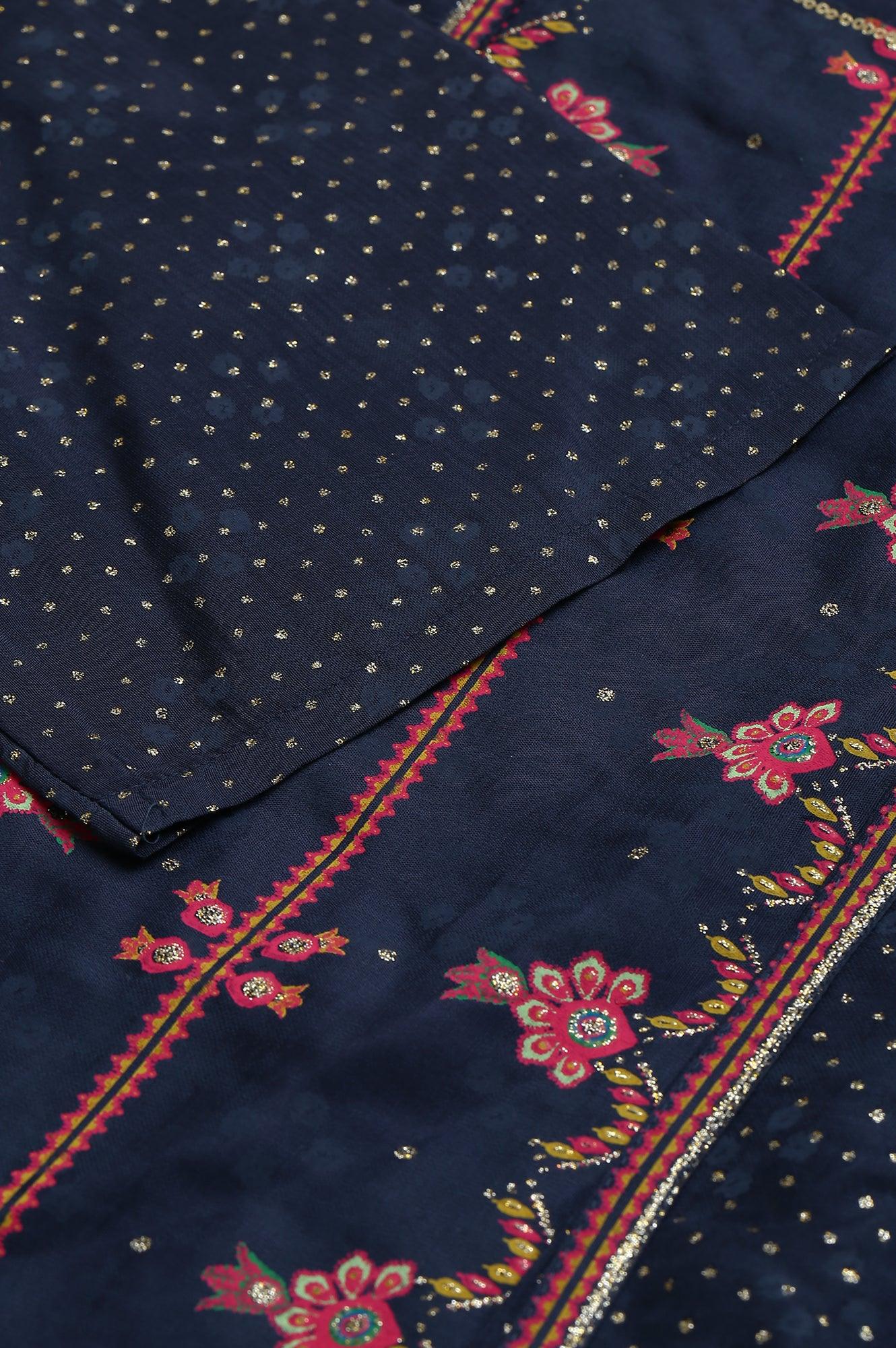 Plus Size Royal Blue Mock Layered Festive kurta - wforwoman