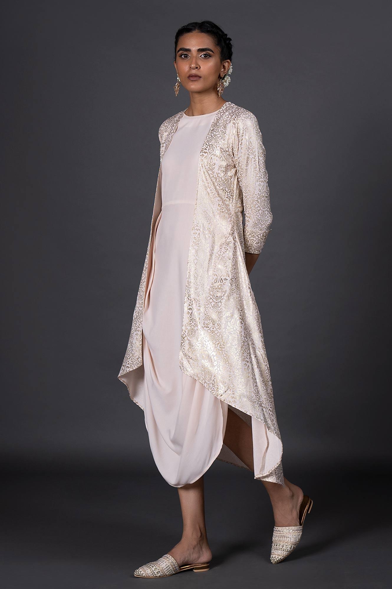 Light Pink Floral Printed Mock Layered Dress - wforwoman