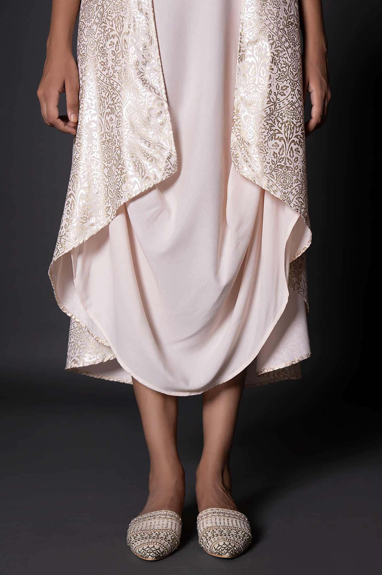 Light Pink Floral Printed Mock Layered Dress - wforwoman