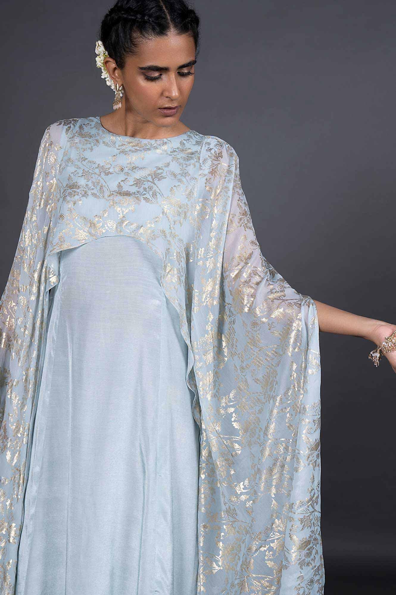 Light Blue Dupatta Drape Dress - wforwoman