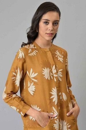 Mustard Floral Print Top - wforwoman