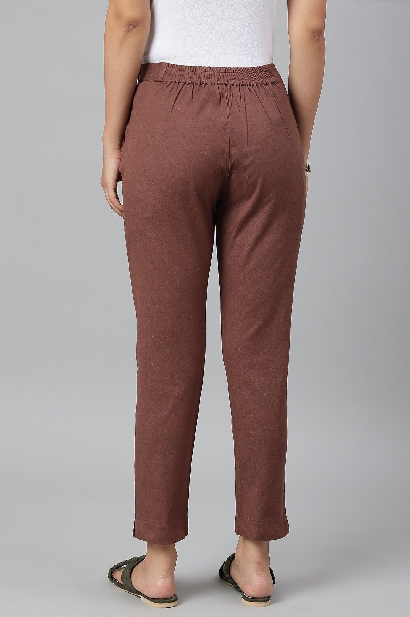 Deep Brown Solid Women Slim Pants - wforwoman