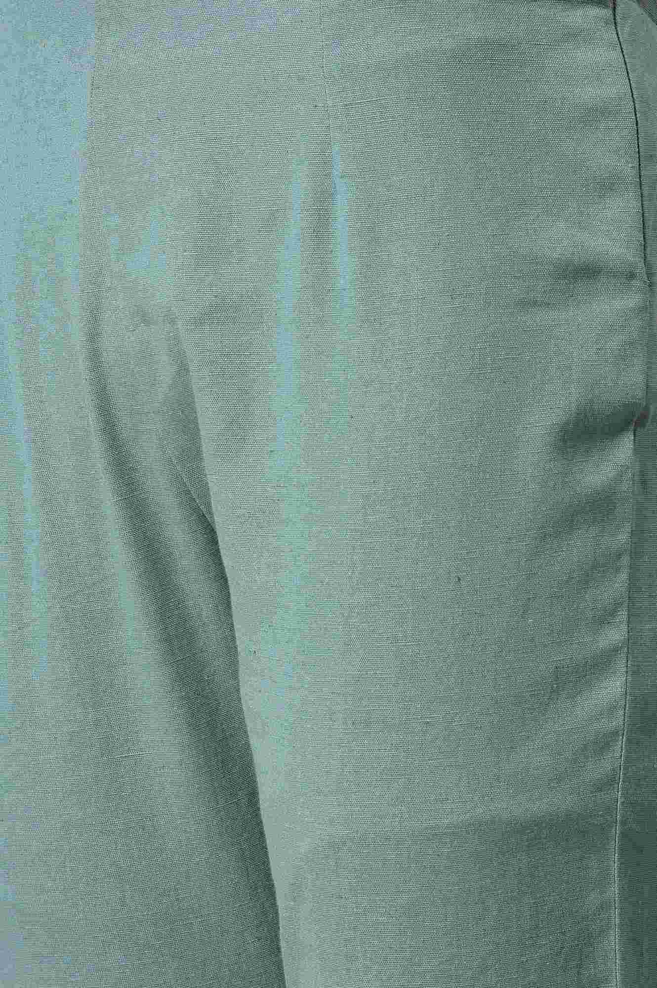 Aqua Blue Cotton Blend Slim Pants - wforwoman