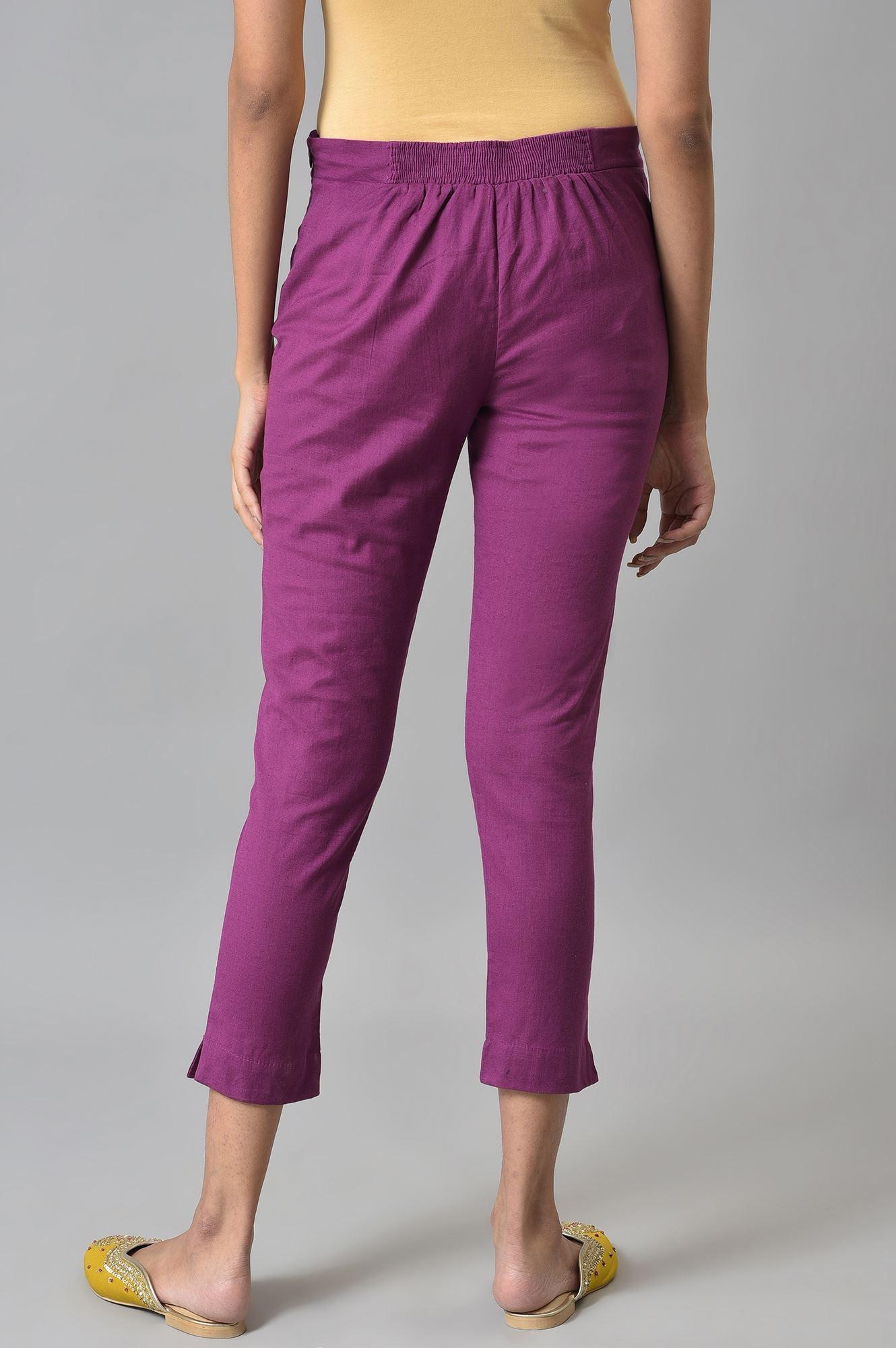 Orchid Purple Cotton Blend Slim Pants - wforwoman