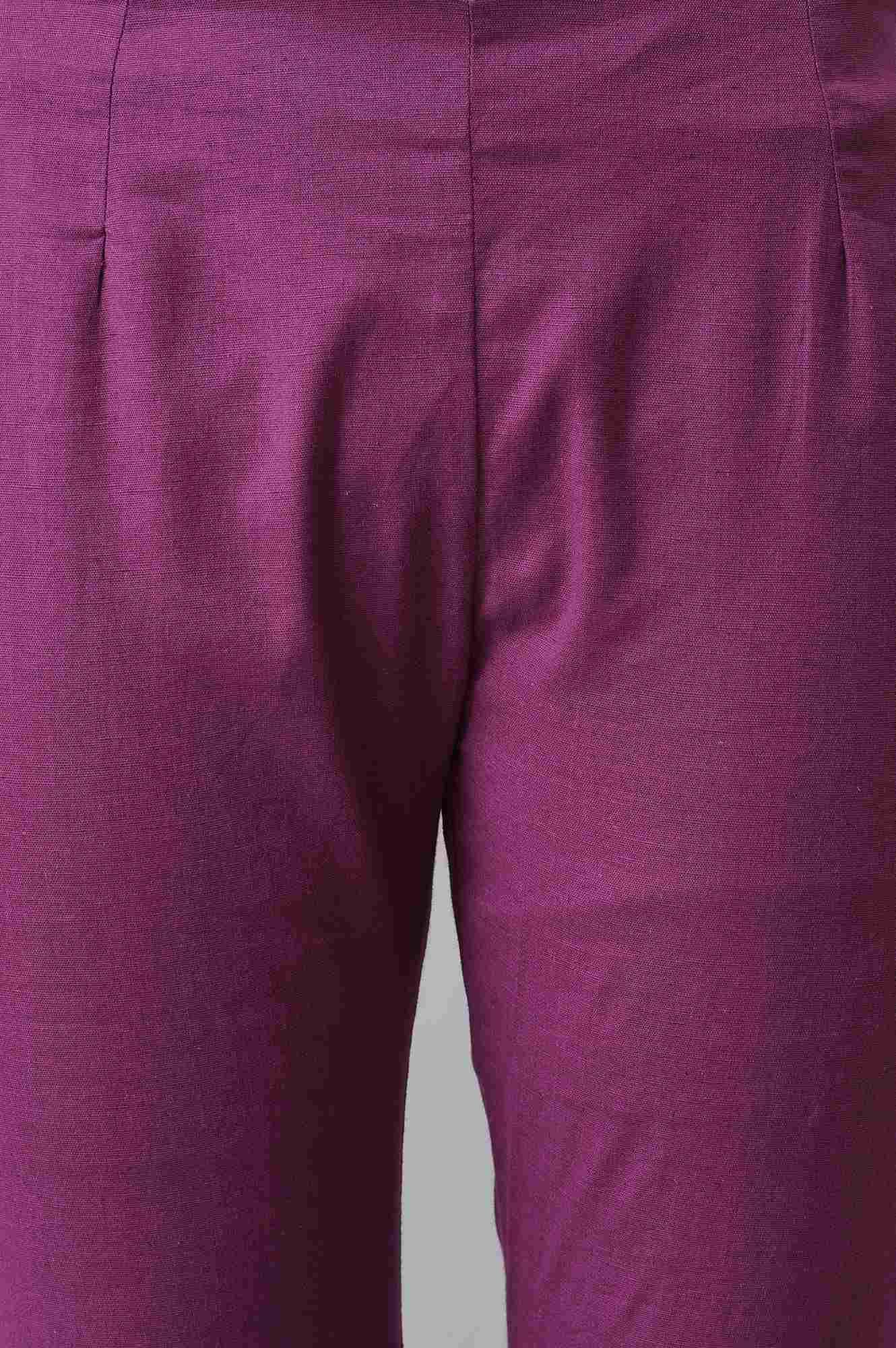 Orchid Purple Cotton Blend Slim Pants - wforwoman