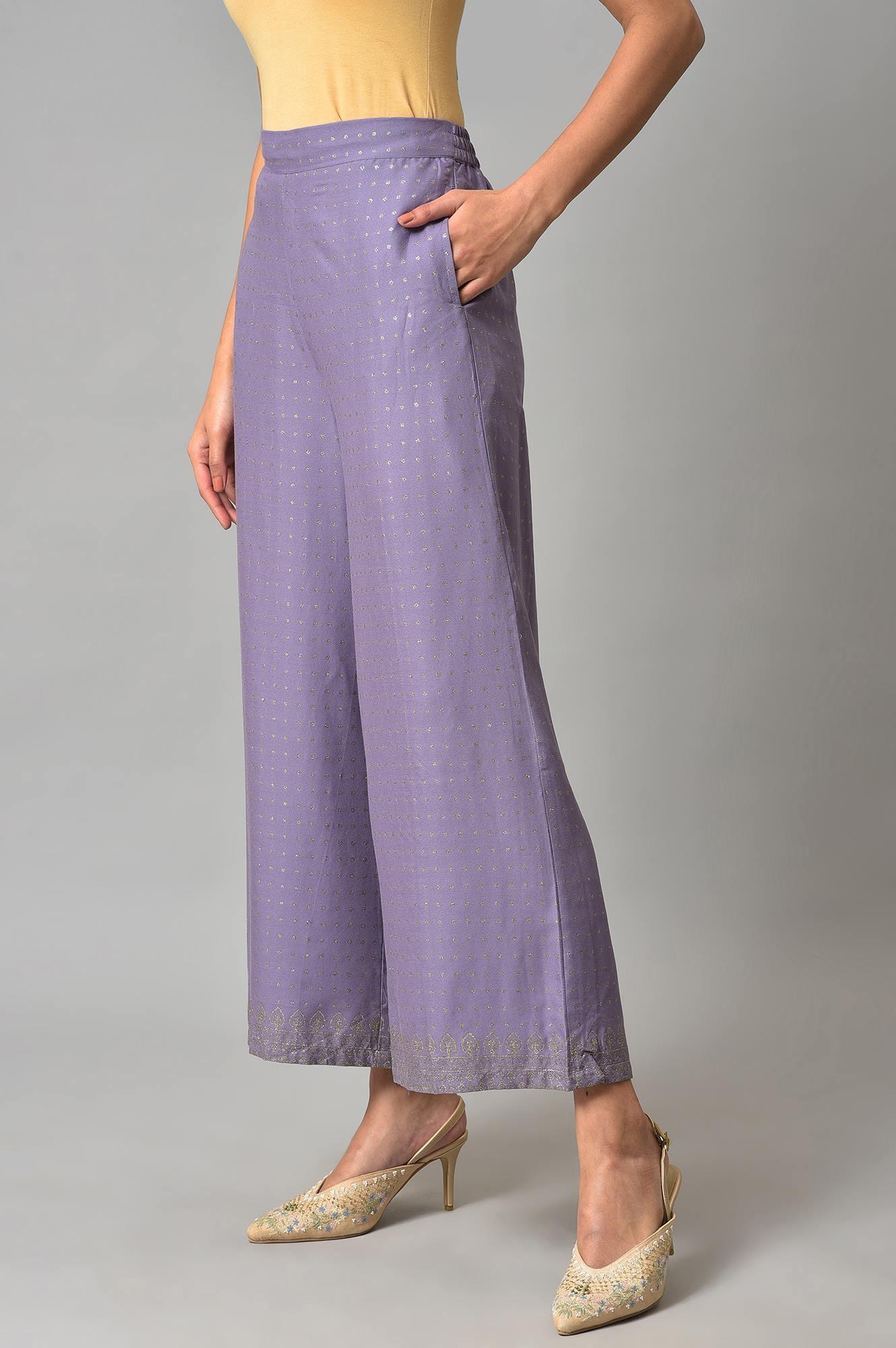 Purple Glitter Printer Pants - wforwoman