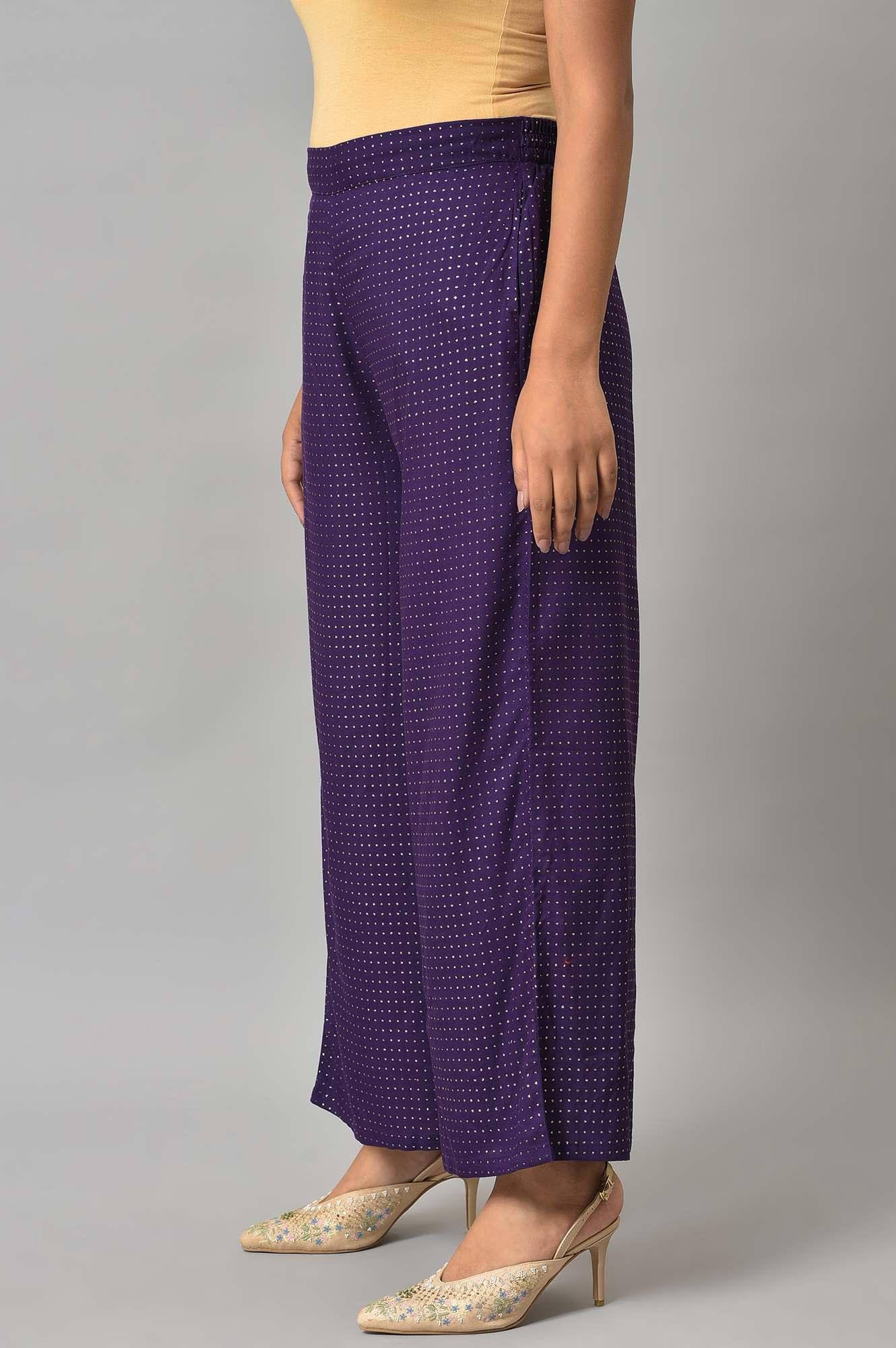 Crown Jewel Glitter Printed Rayon Parallel Pants - wforwoman