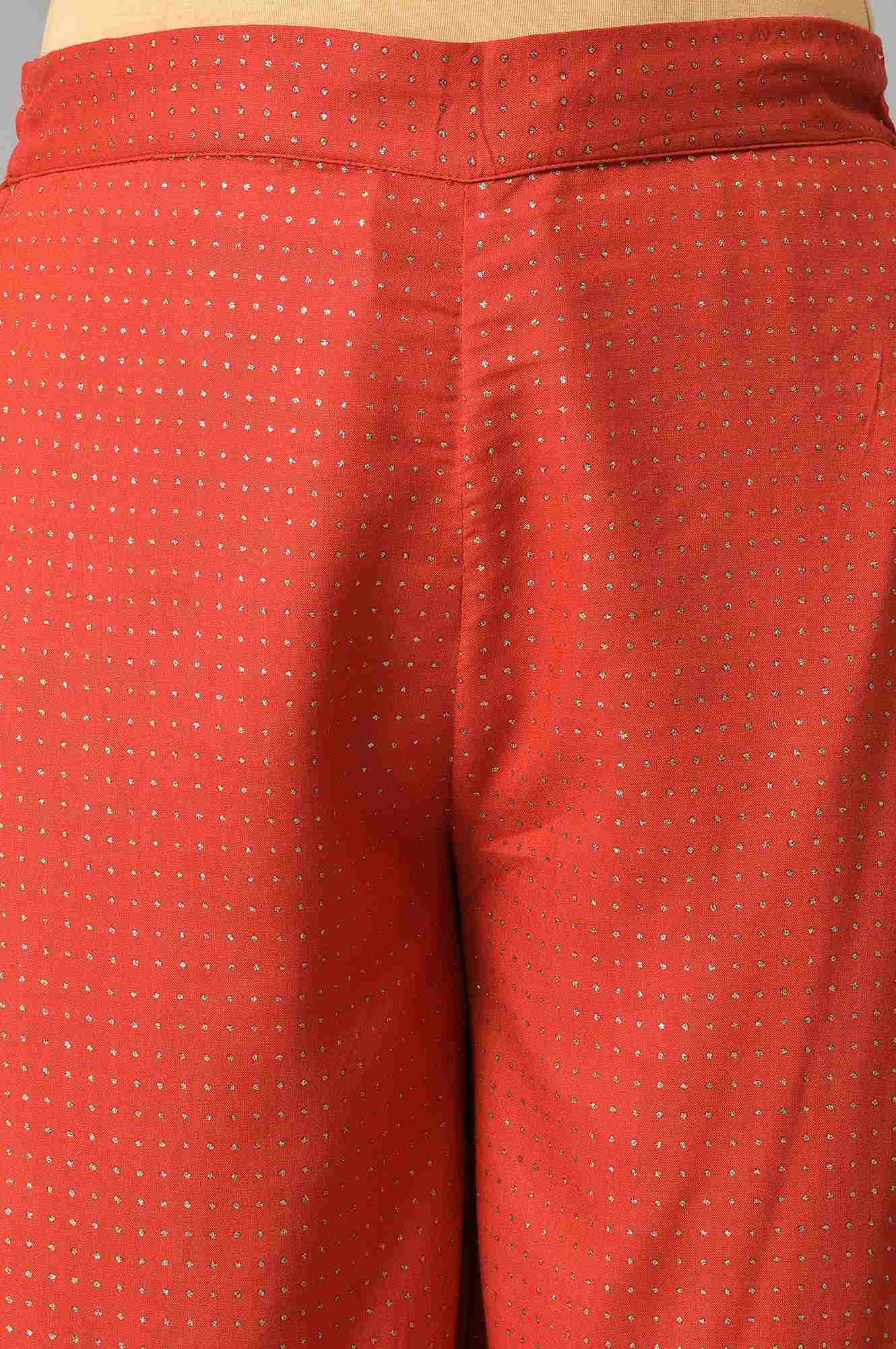 Red Geometric Printed Rayon Straight Kurta and Parallel Pant Set