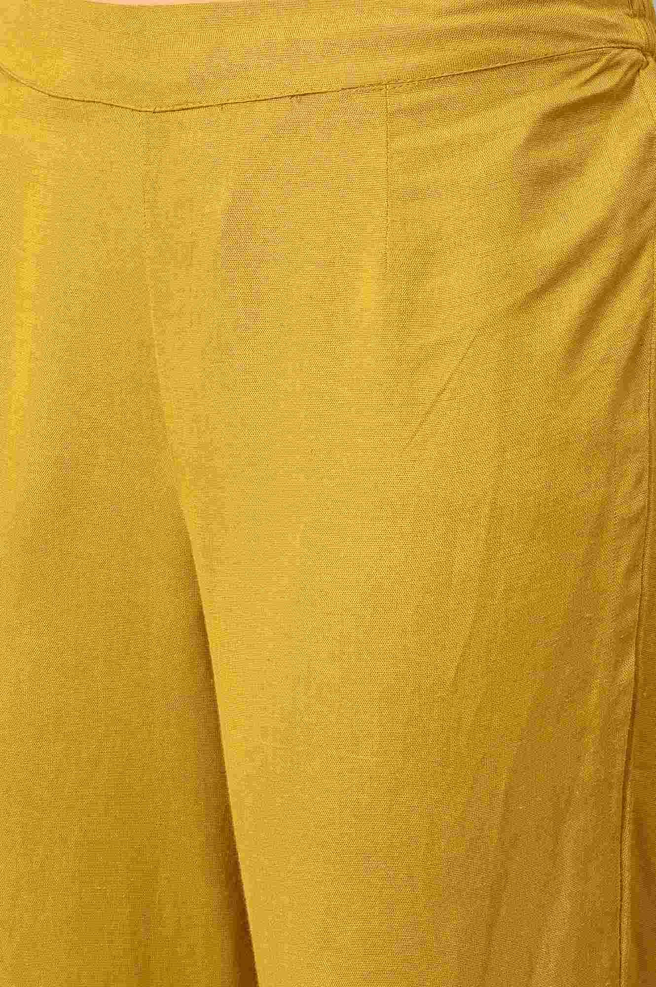 Yellow Embroidered Straight Pants - wforwoman